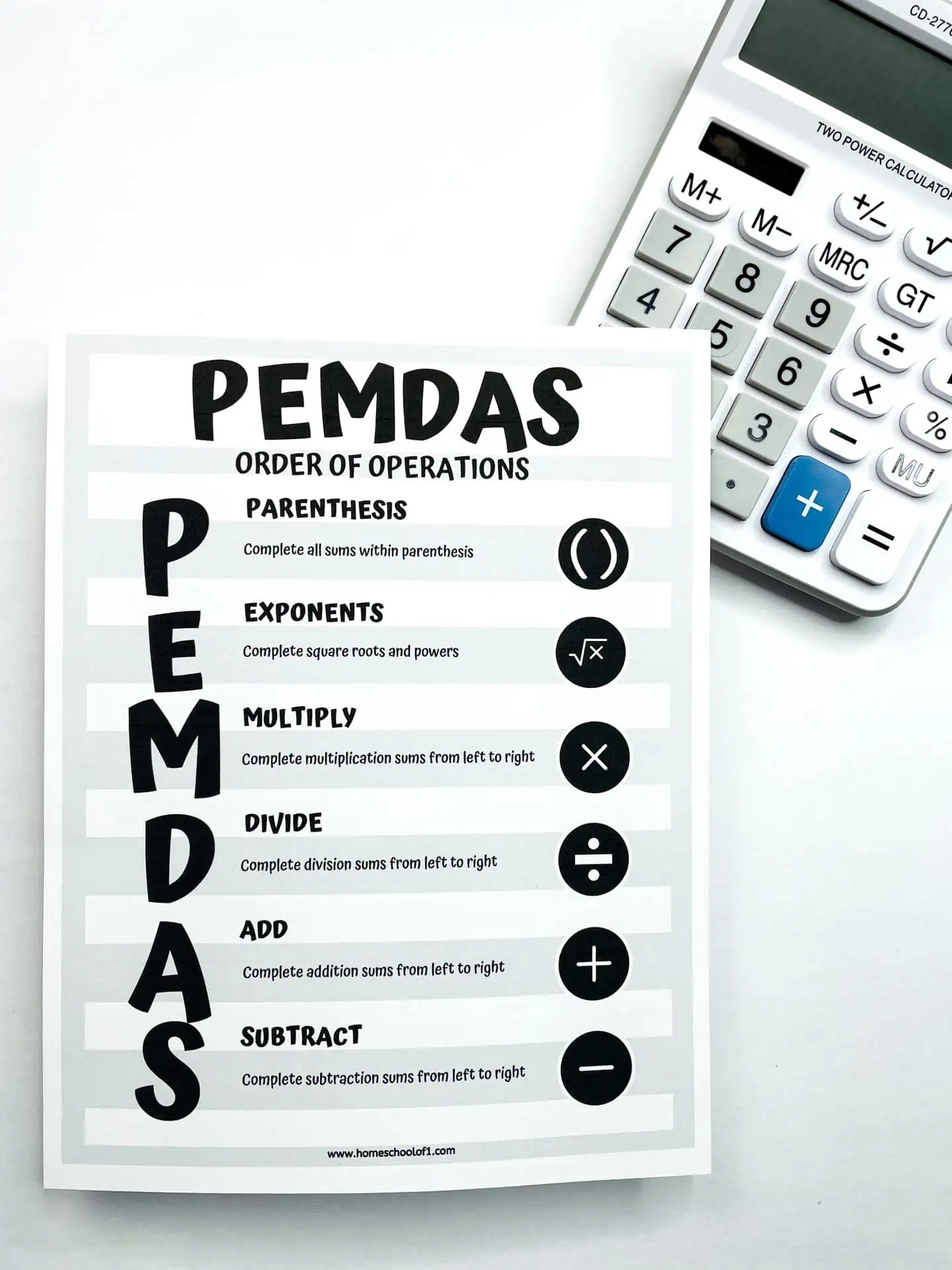 pemdas printable