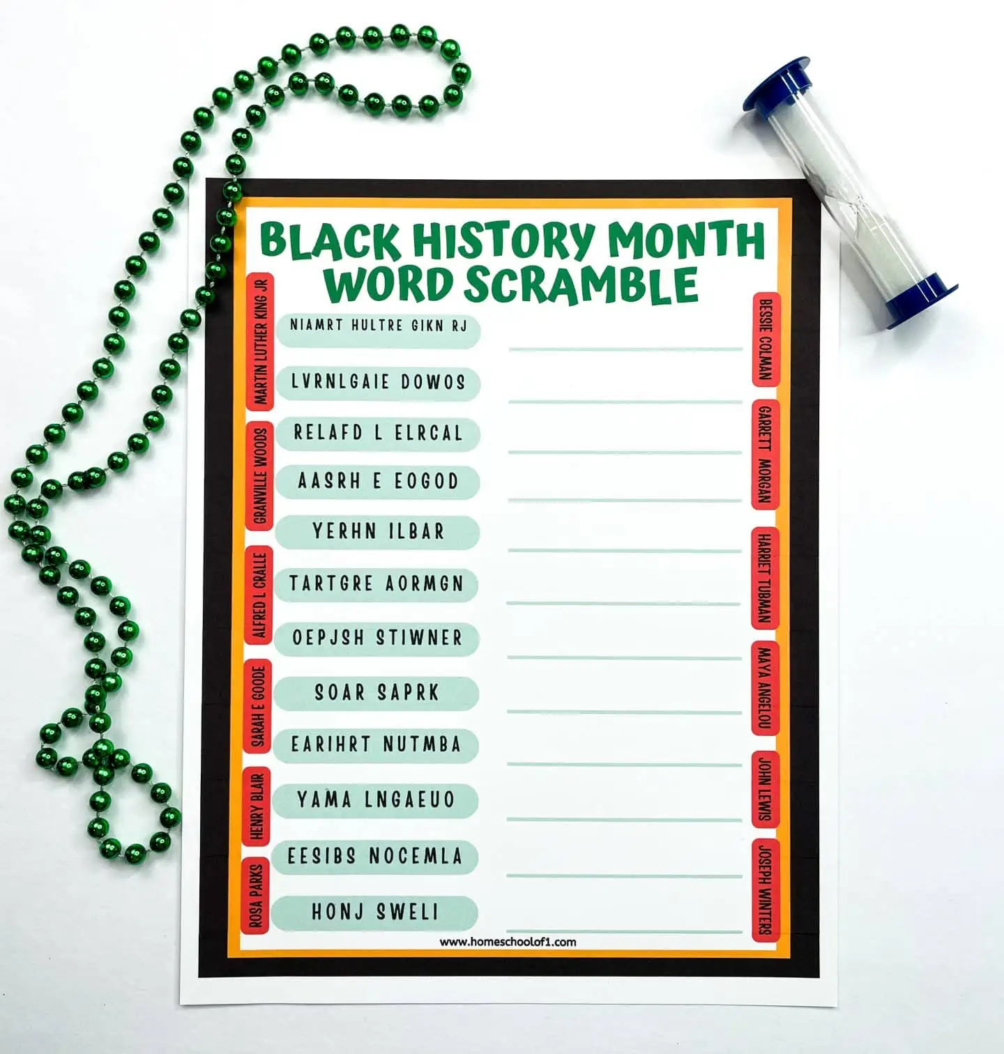 black history word scramble