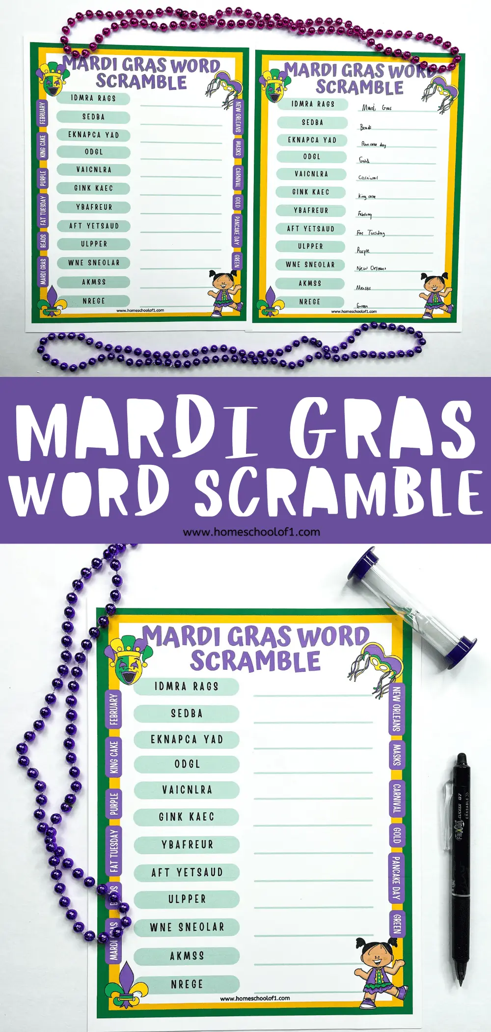 mardi gras word scramble