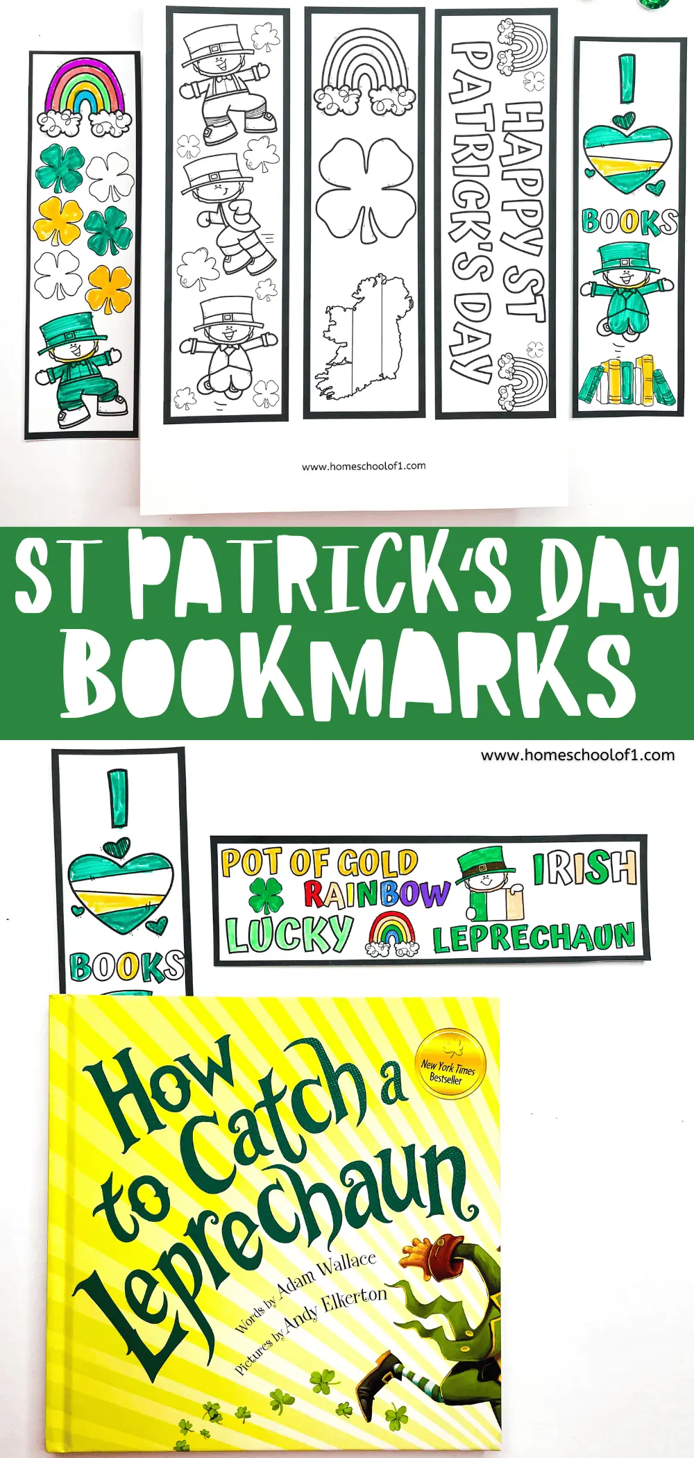 st patrick's day bookmark printables to color