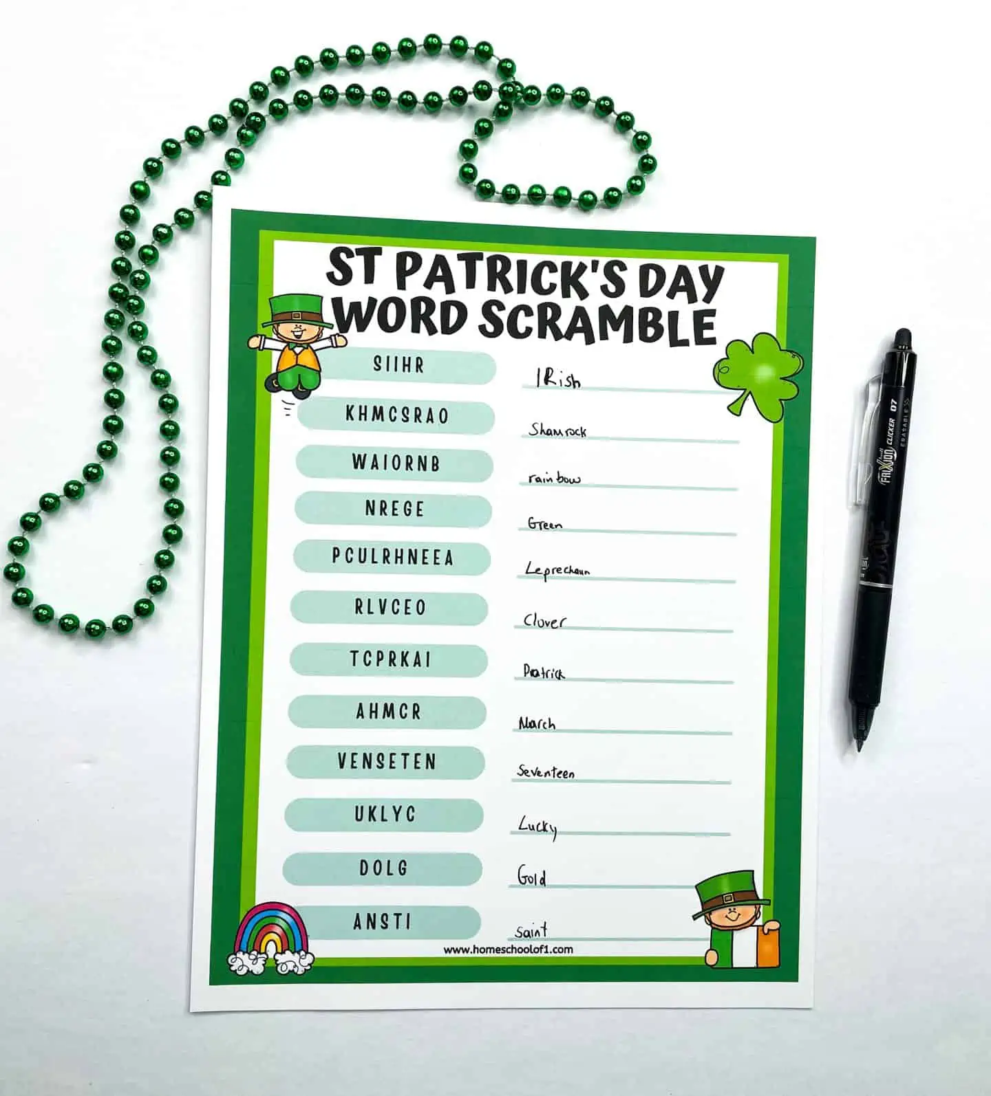 st patricks word scramble