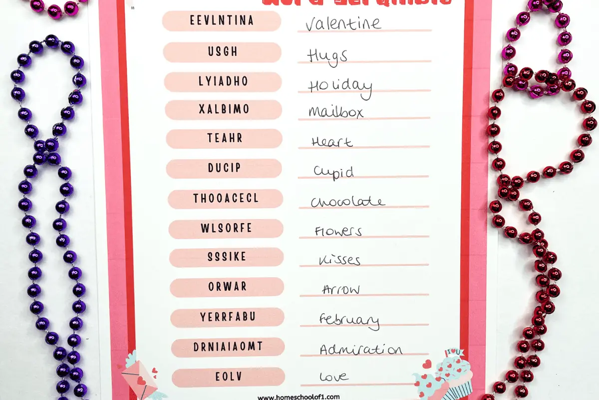 valentines day word scramble printable