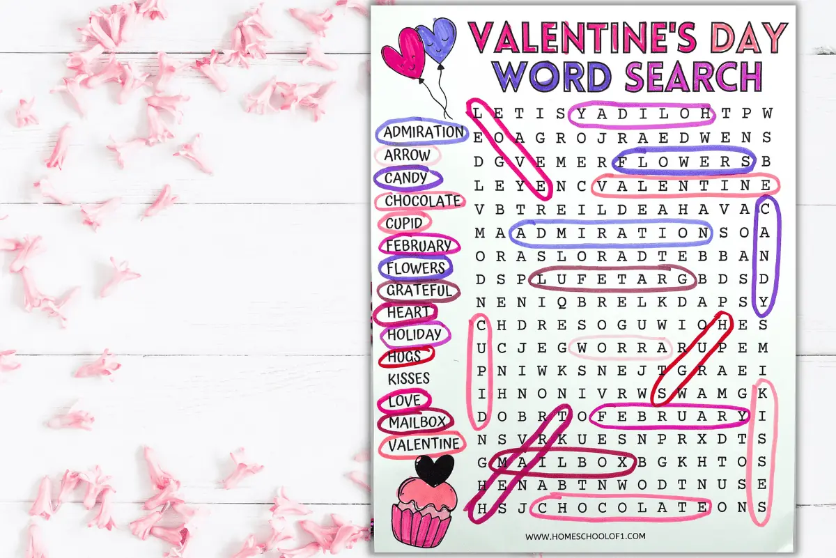 valentine's day word search free printable