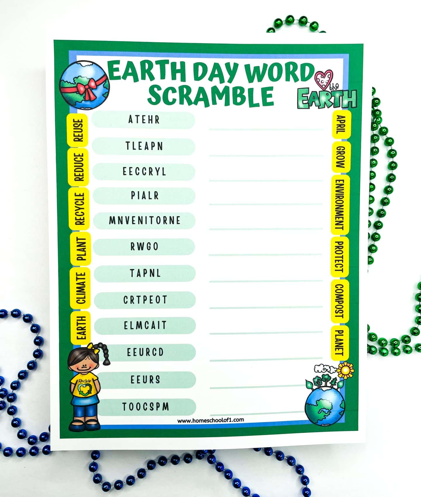 earth day word scramble free printable