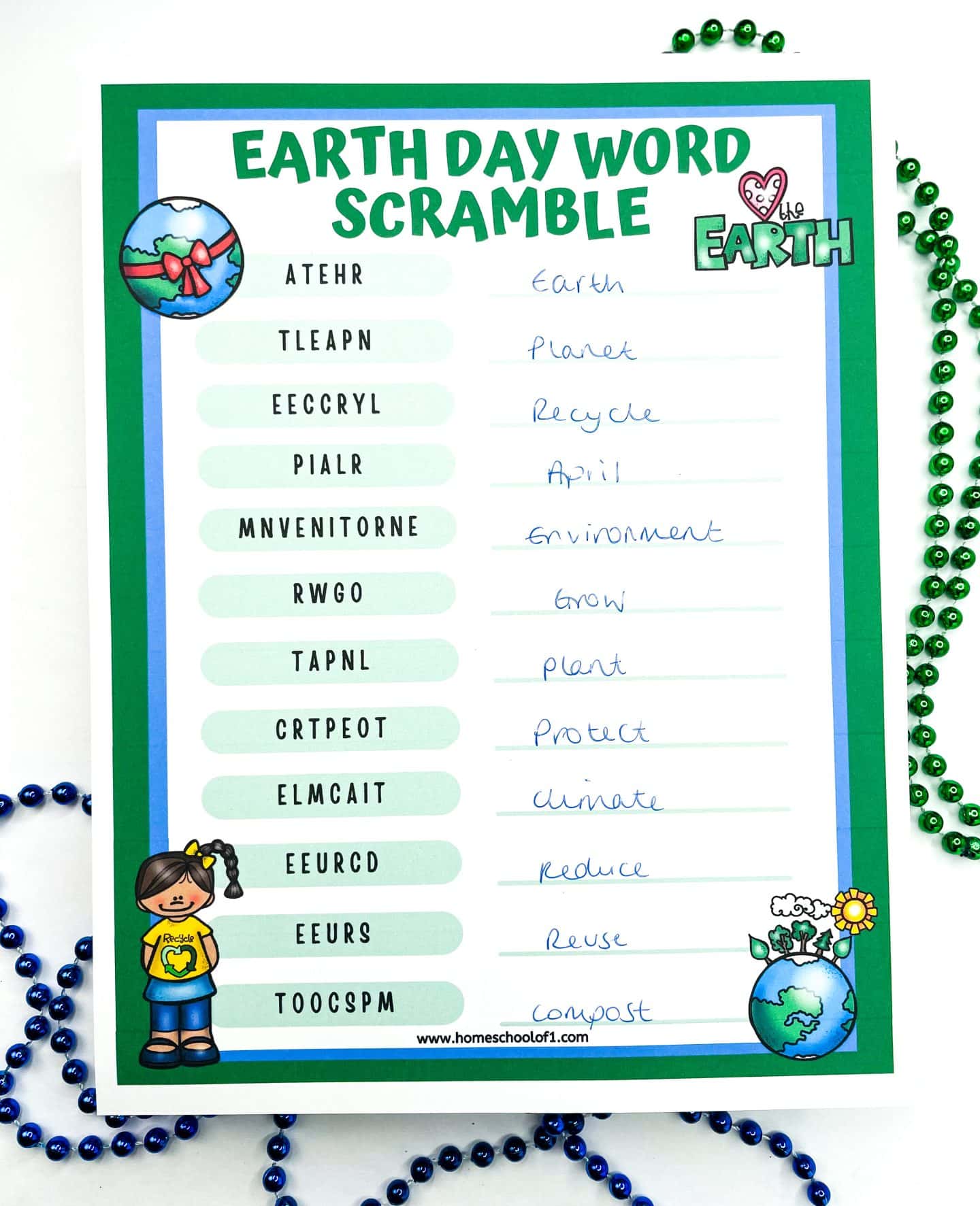 free earth day word scramble printable