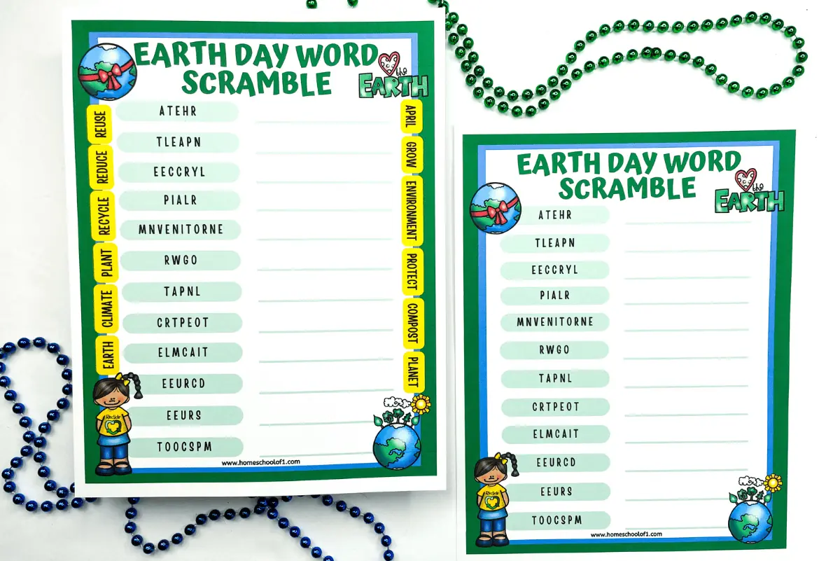 free earth day word scramble