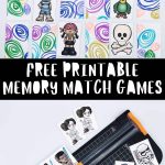 Two sets of free memory game printables: the top section features pirate-themed cards with swirly backgrounds, while the bottom section shows Star Wars-themed cards being cut out, illustrating fun and engaging printable memory match games.