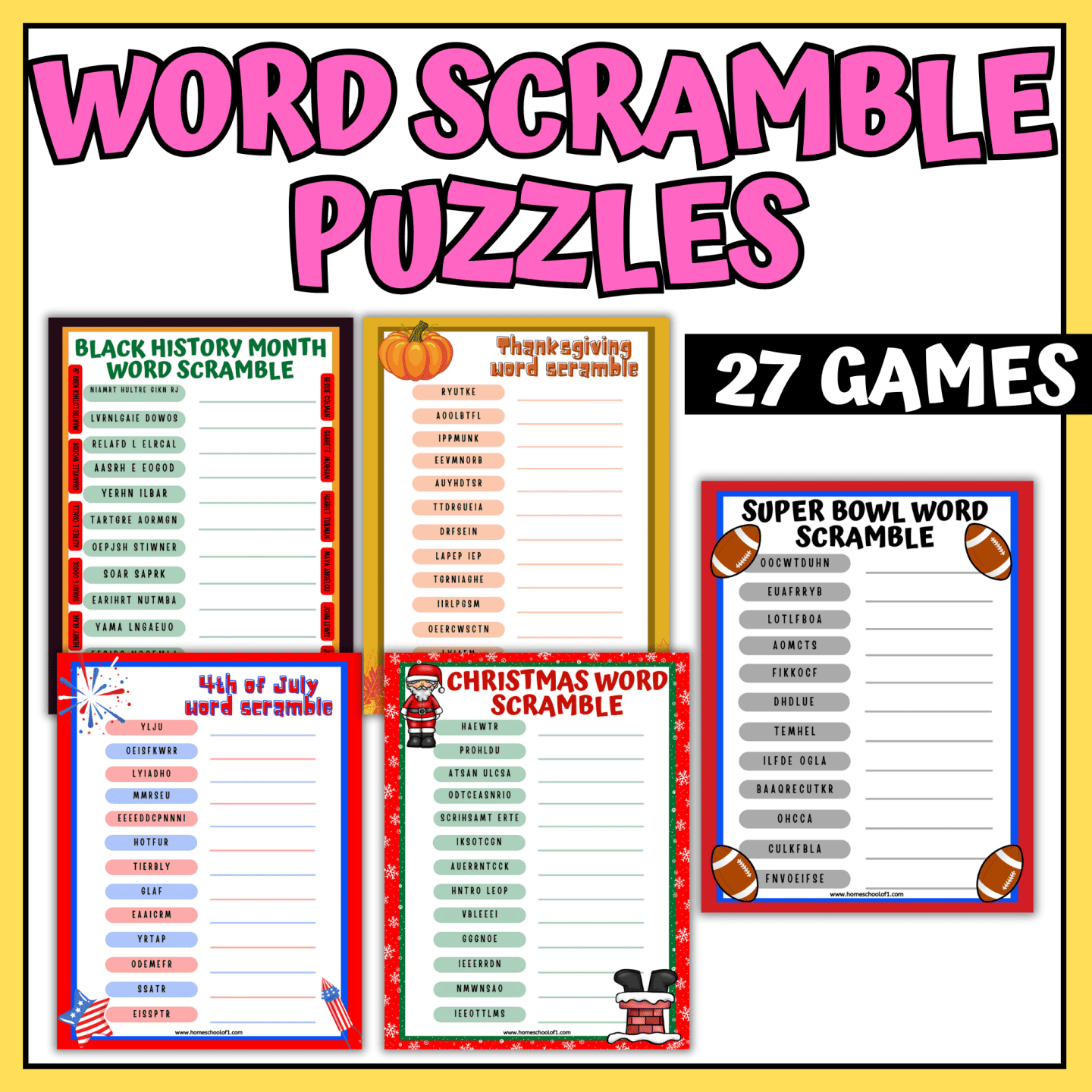 printable word scramble bundle