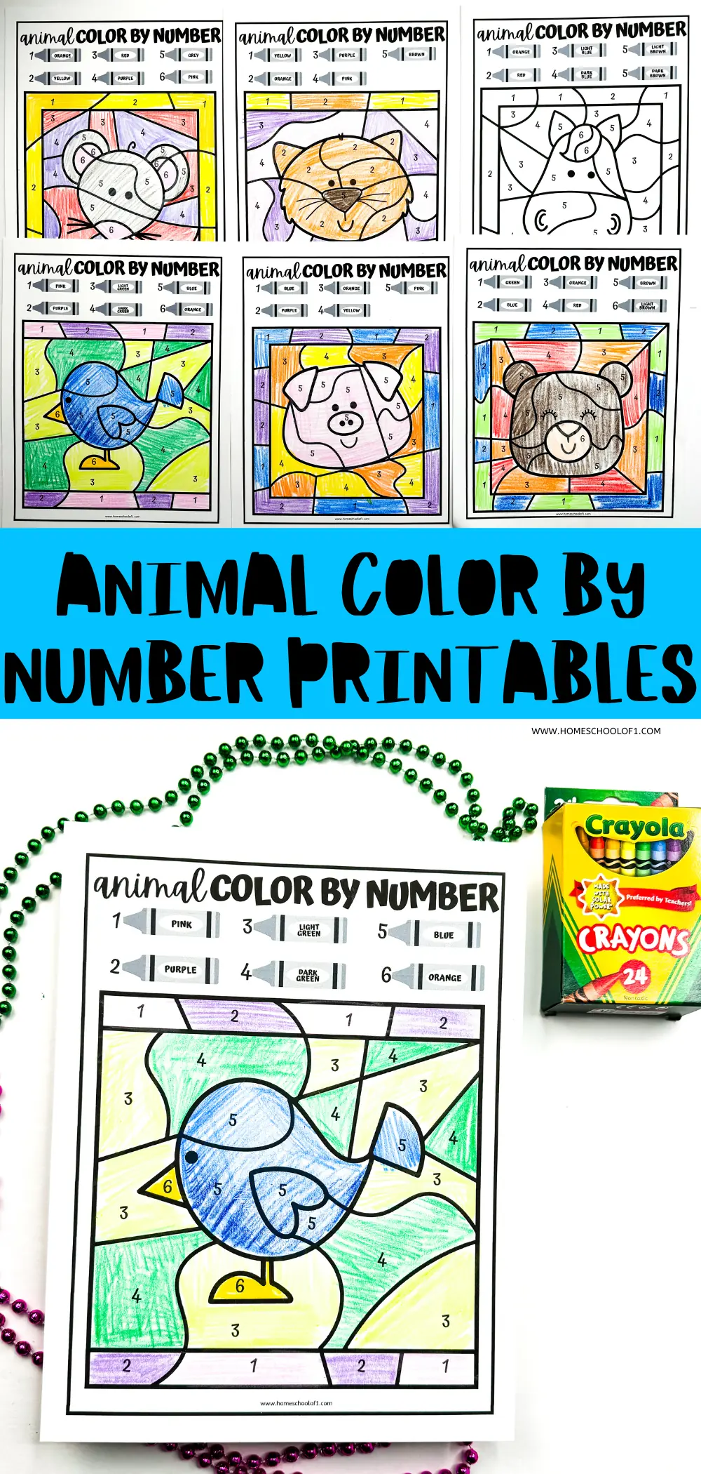 animal color by number printables