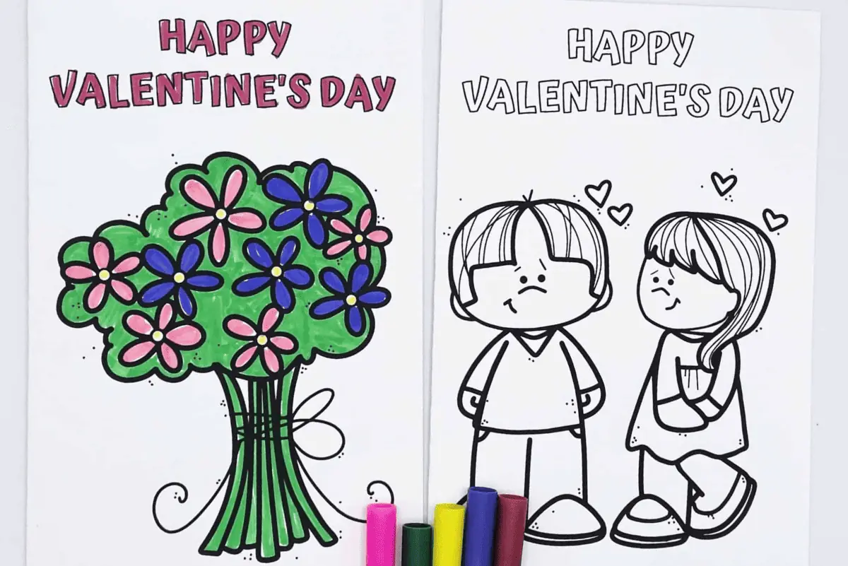 printable Valentine's Day coloring cards