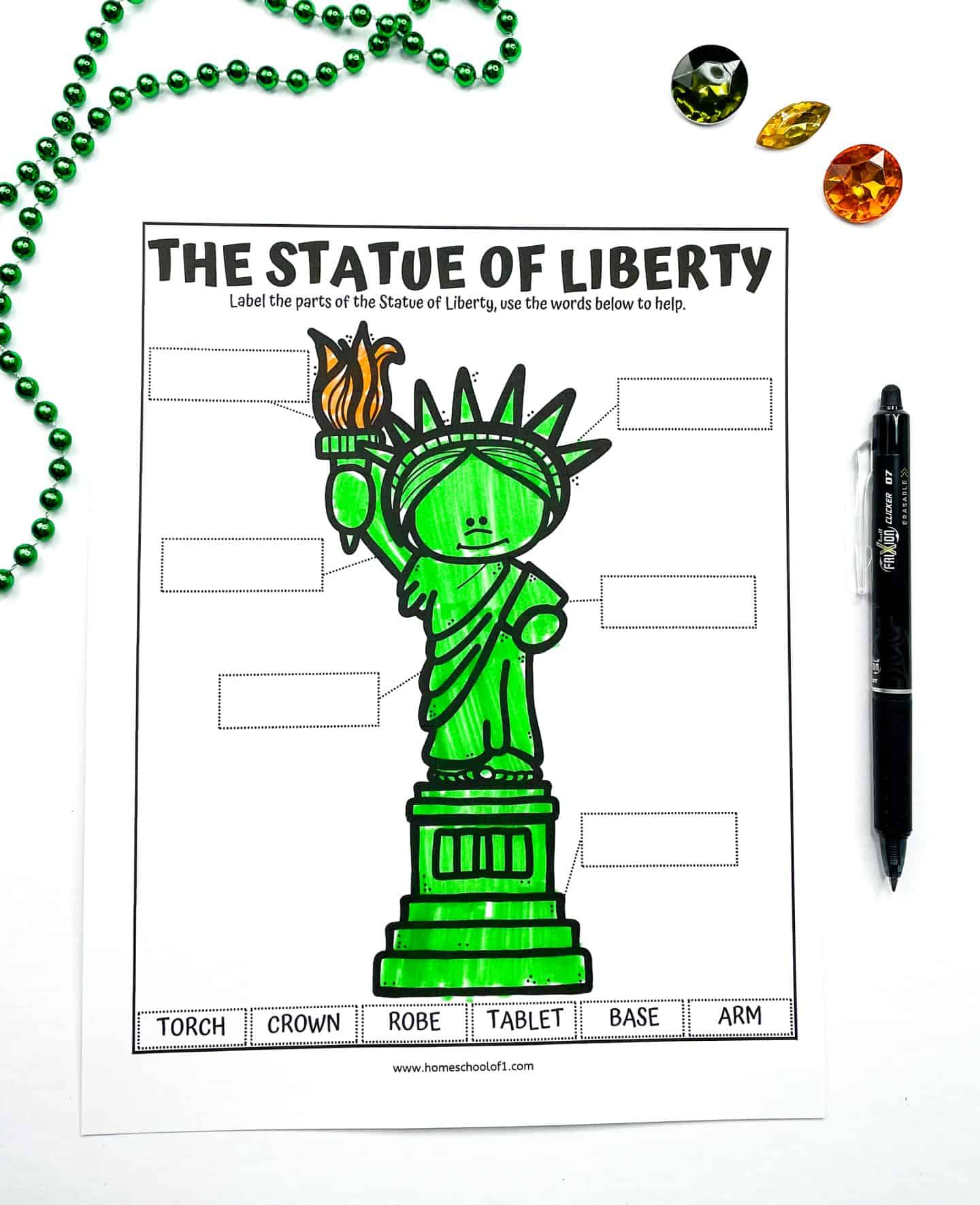 statue of liberty worksheet LABELING