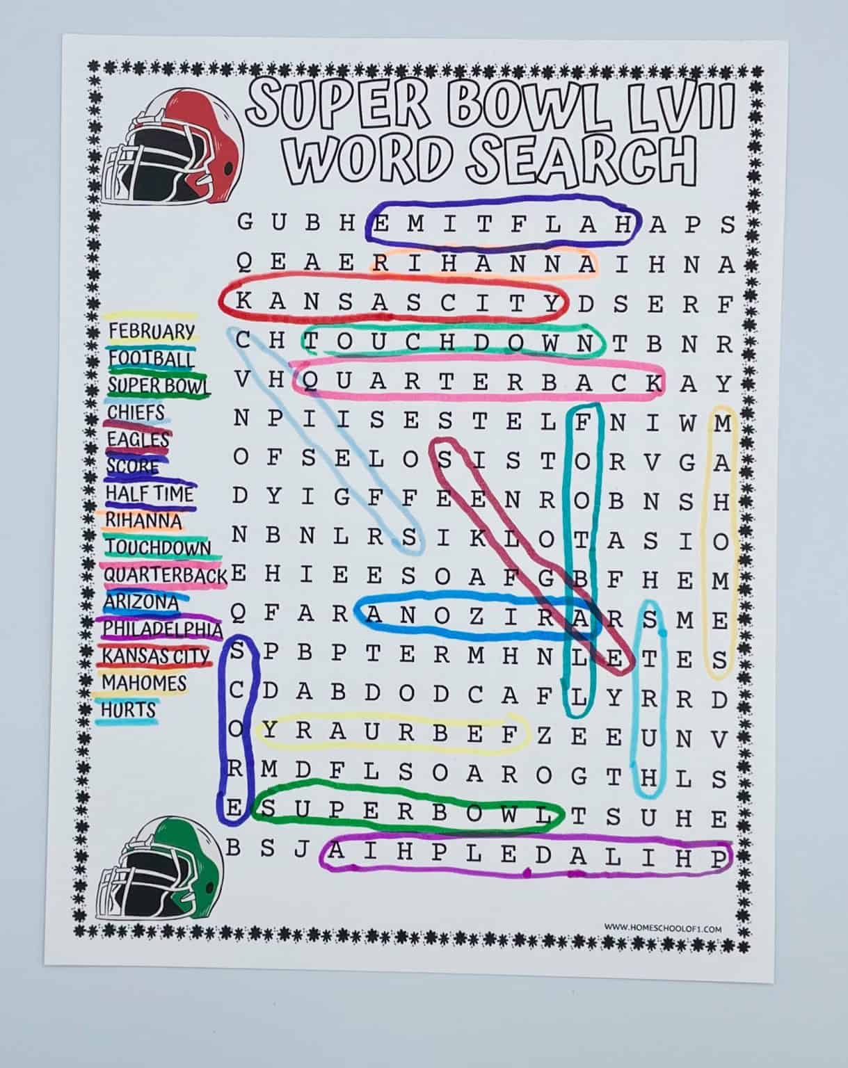 Super Bowl LVII Word Search (free printable) - Homeschool of 1