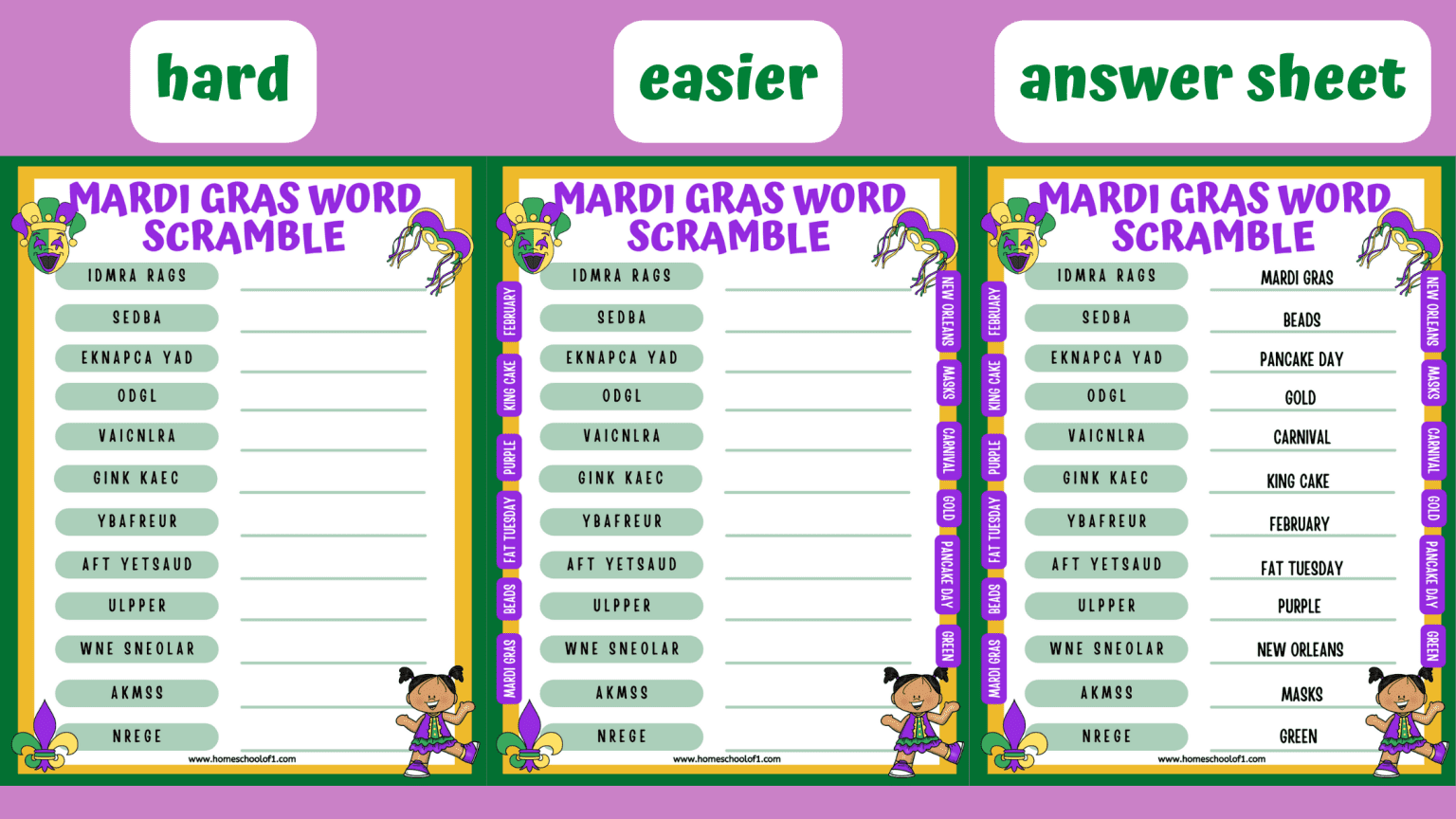 mardi gras word search answers