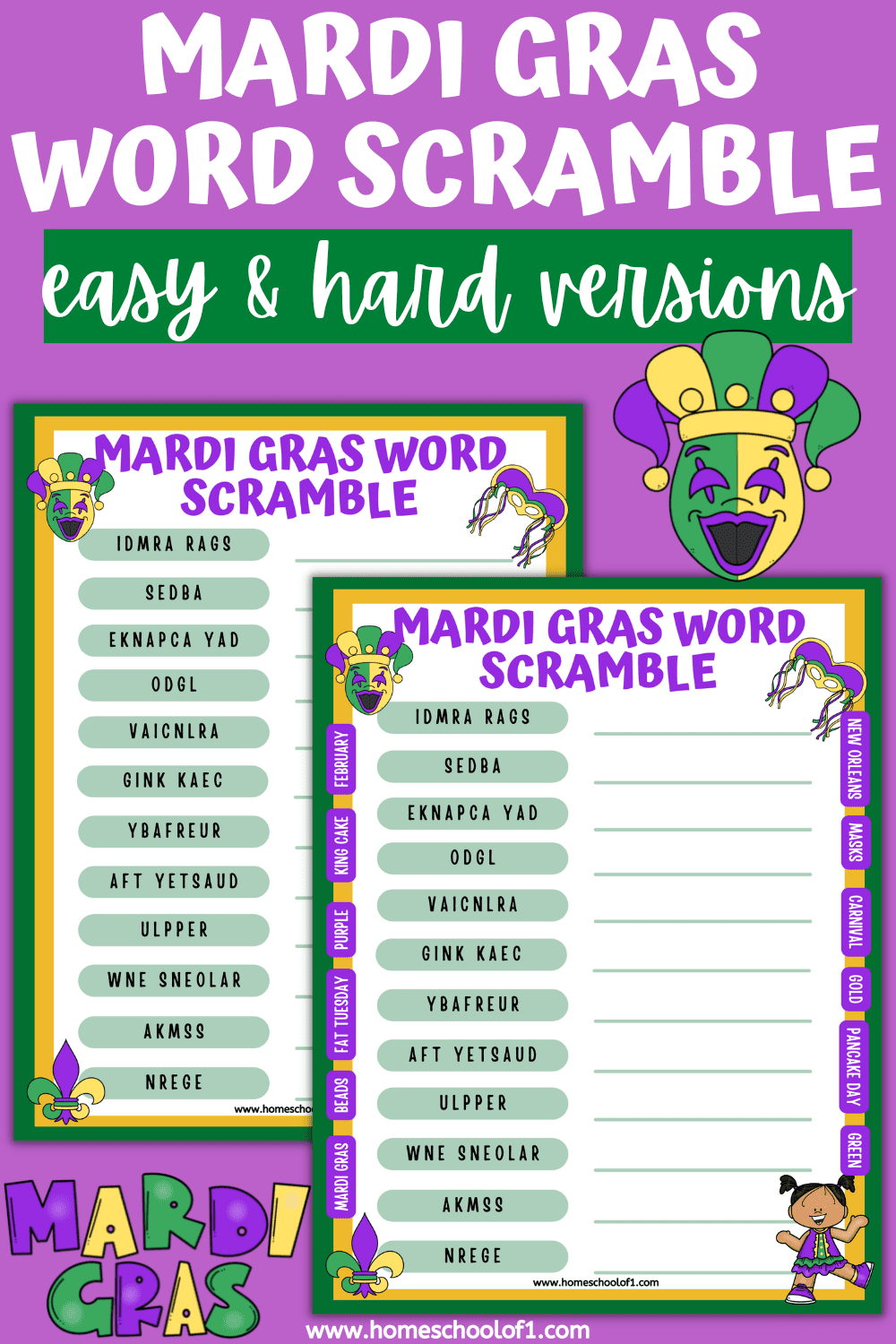 mardi gras word jumble