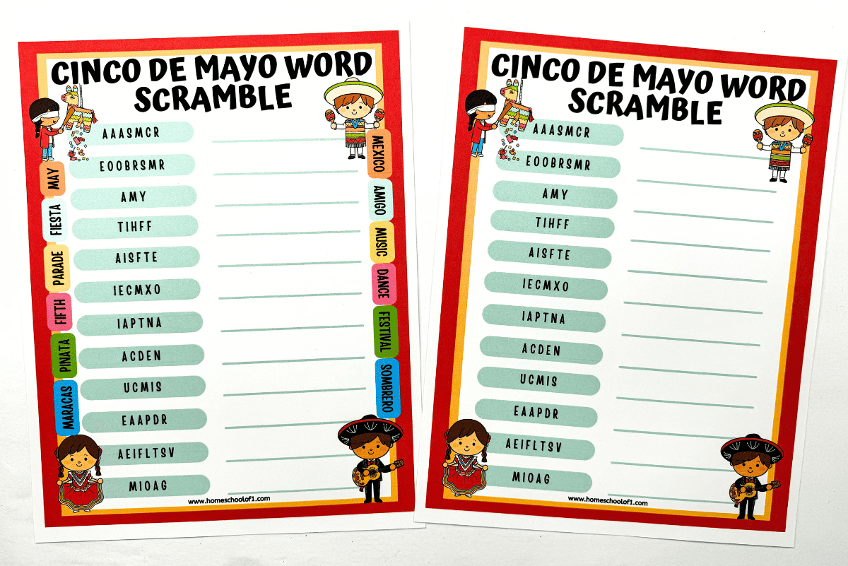 Cinco de Mayo Word Scramble (Easy & Hard Versions)