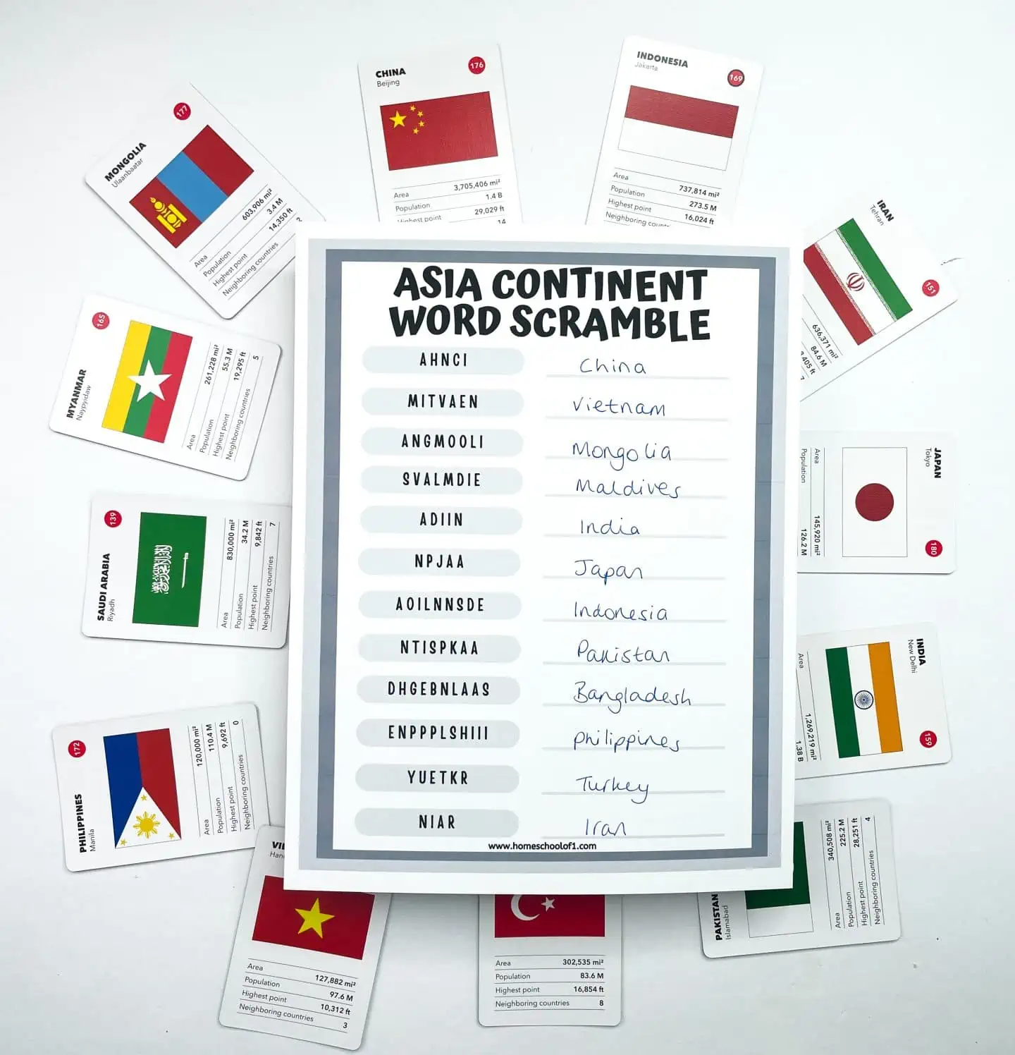 countries of the asia word scramble