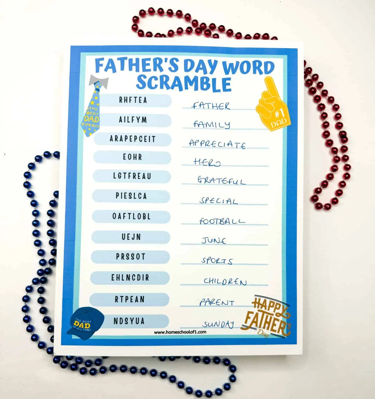 father's day word scramble answers