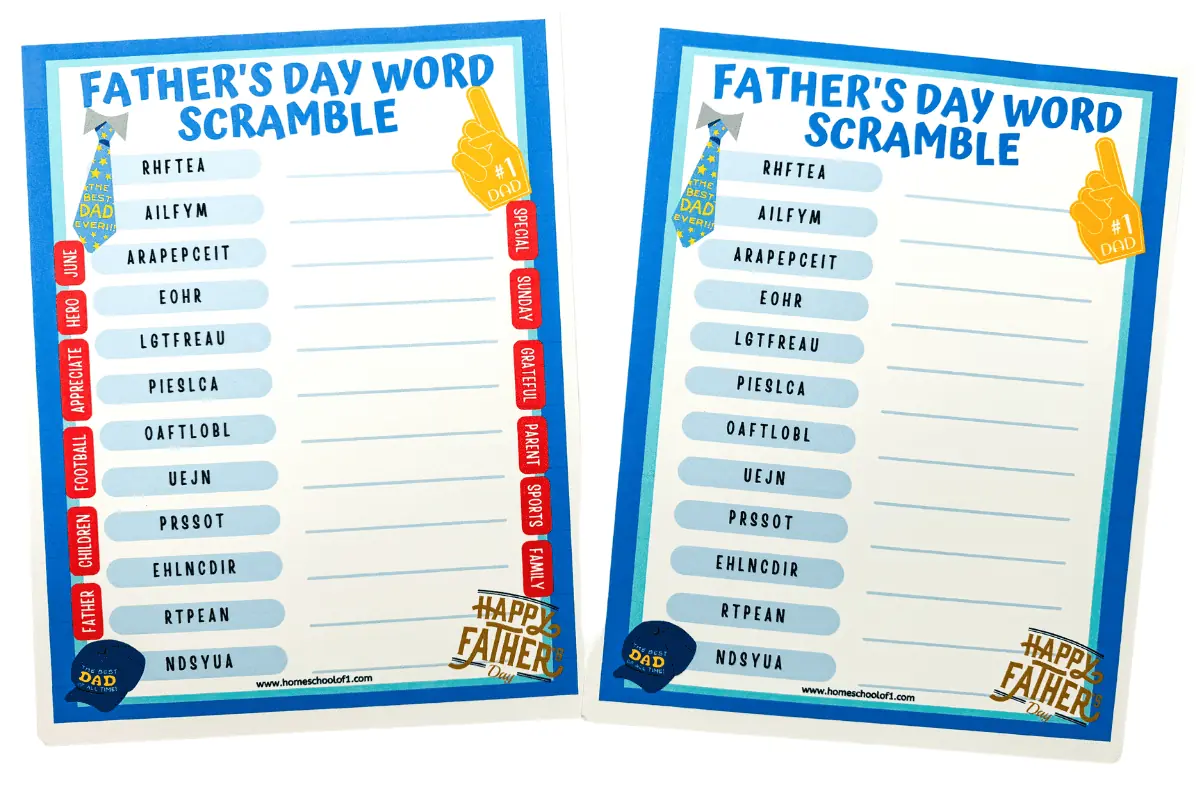 fathers day word scramble printable