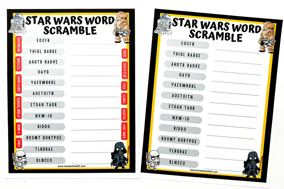 free star wars word scramble printable