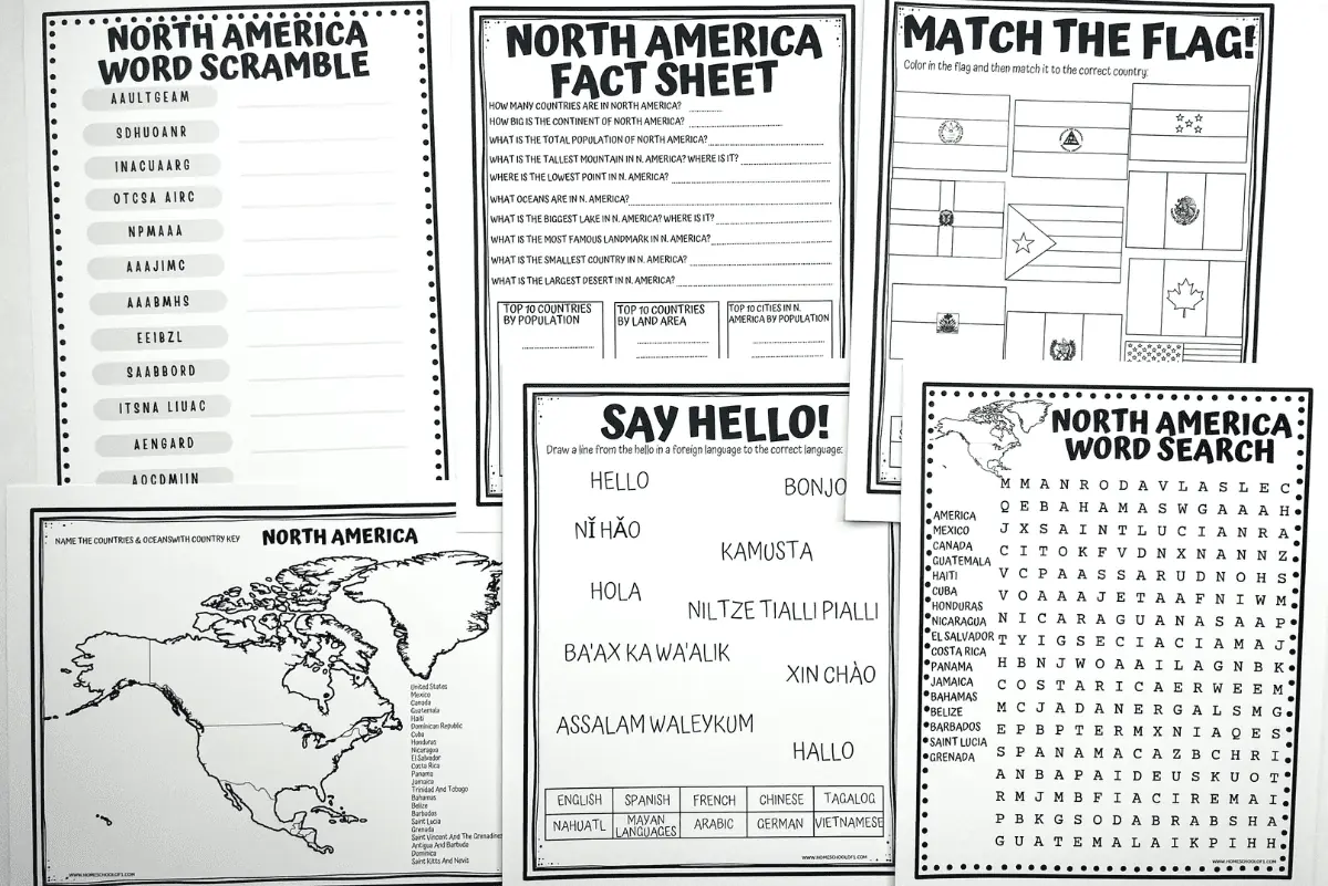 north america worksheets