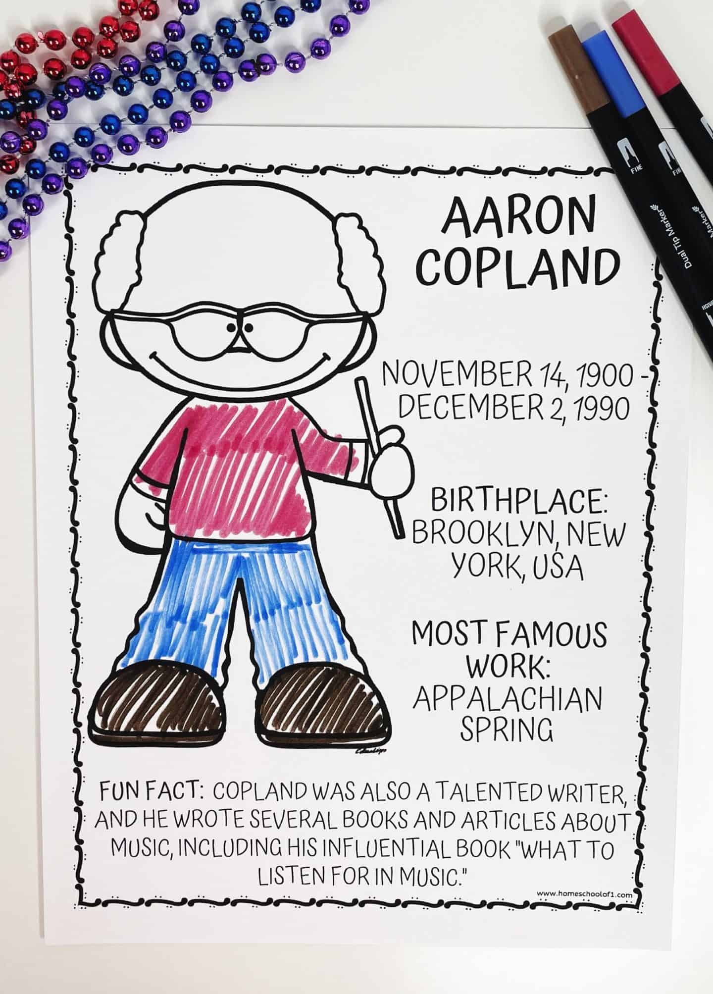 aaron copland coloring sheet