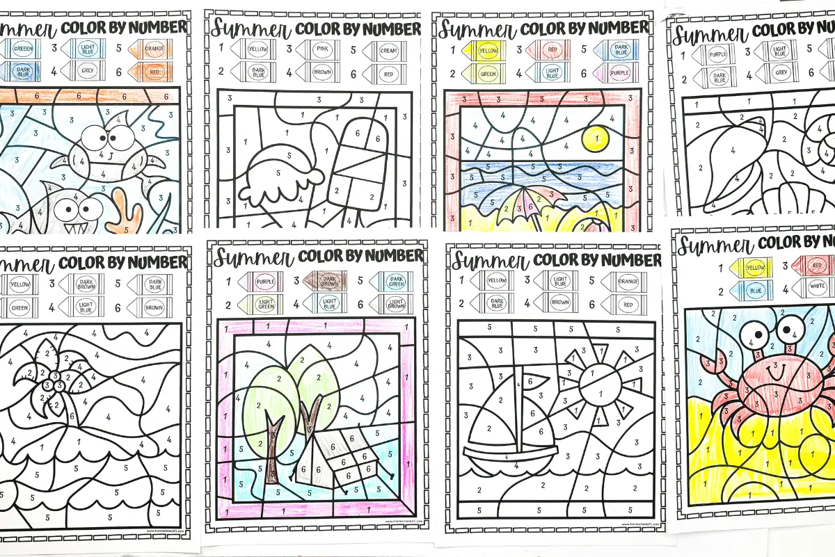 free summer color by number printables