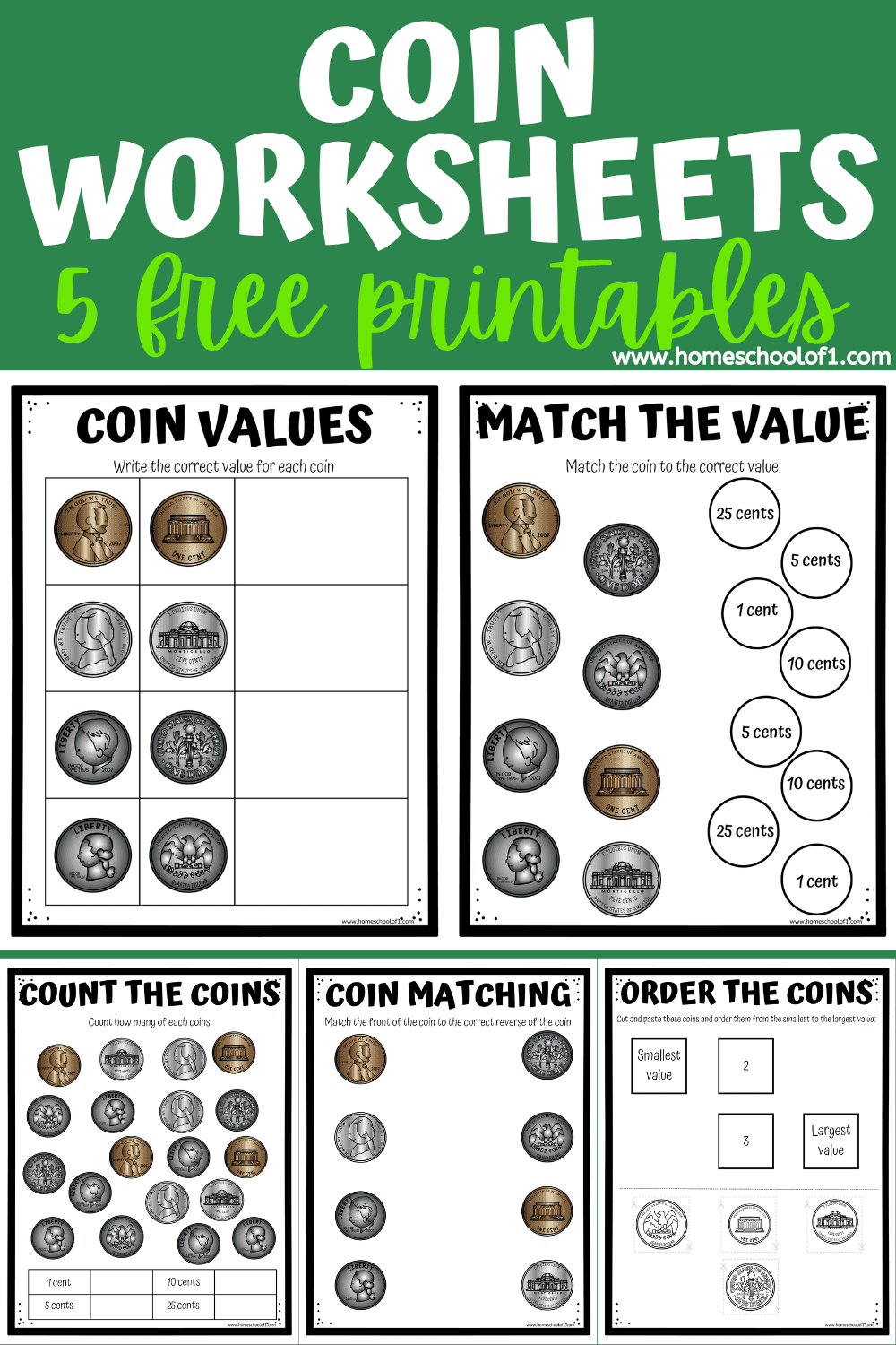 5 Free Printable Coin Identification Worksheets