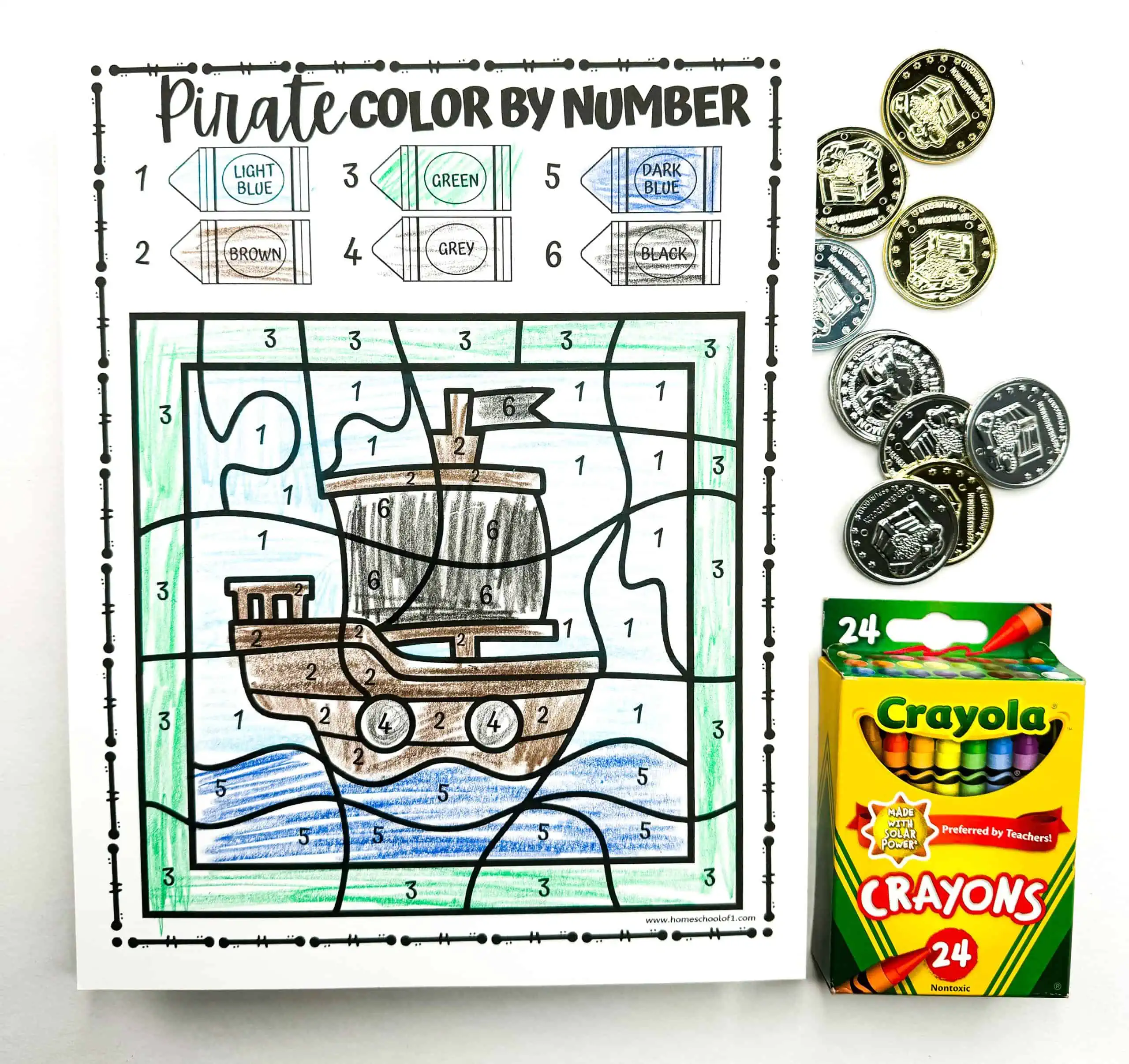 Color by number pirate ship