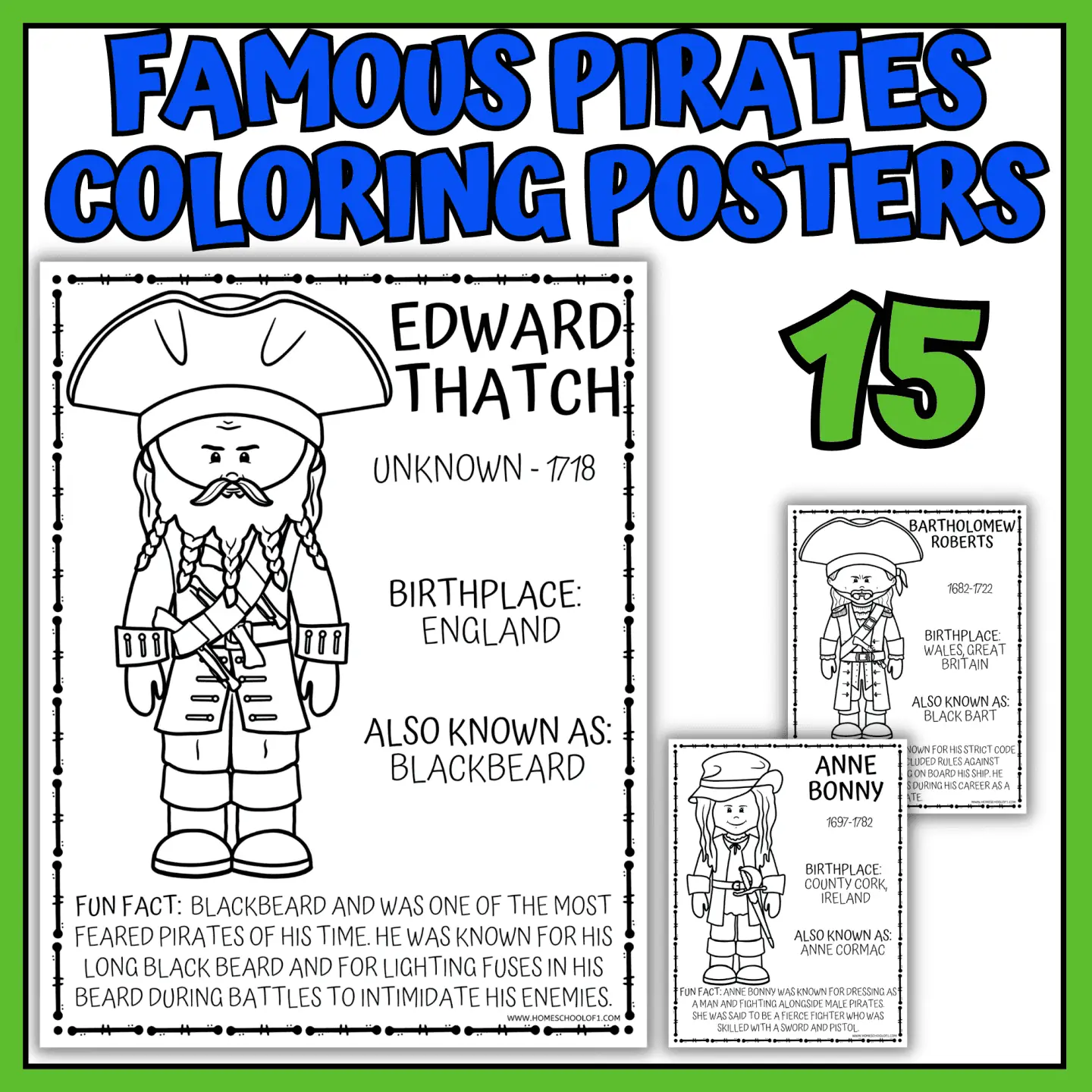 famous pirate coloring posters