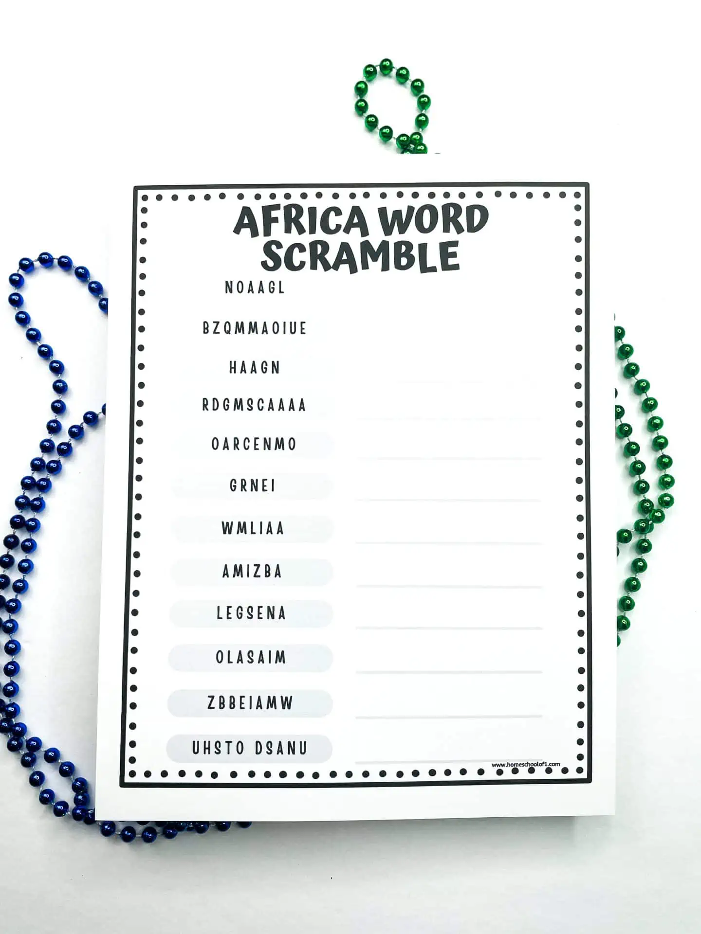 AFRICA WORD SCRAMBLE PRINTABLE