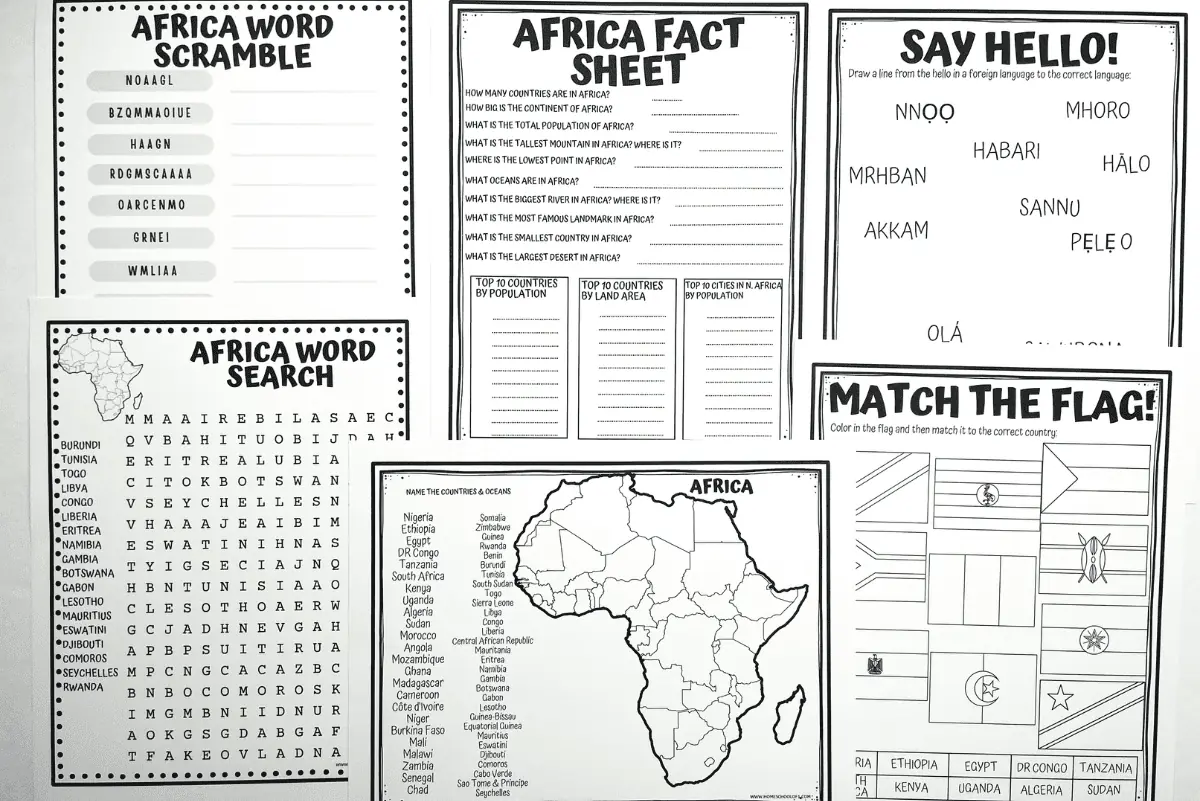 africa continent worksheets