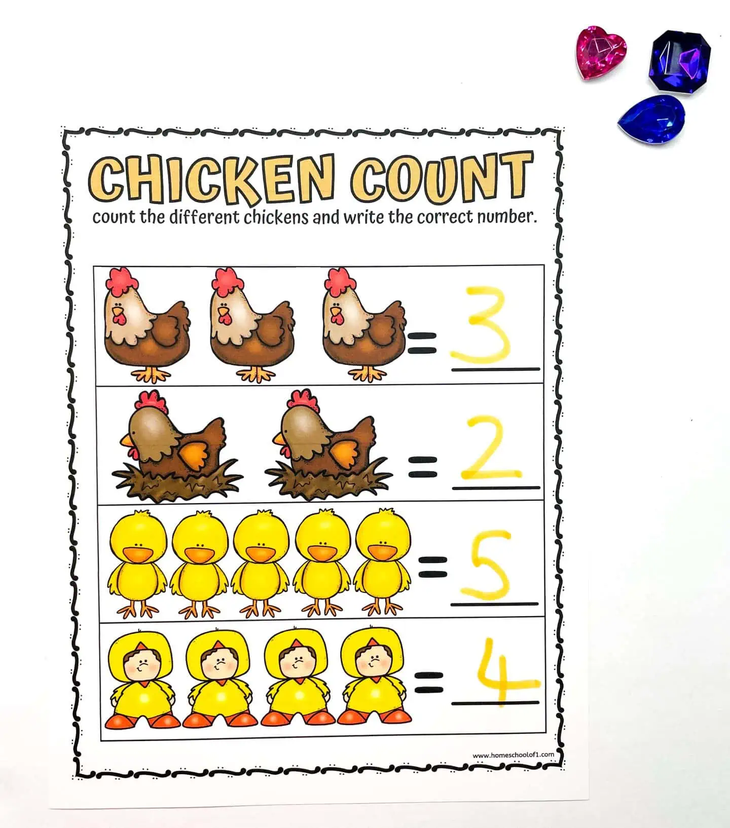 chicken counting worksheet