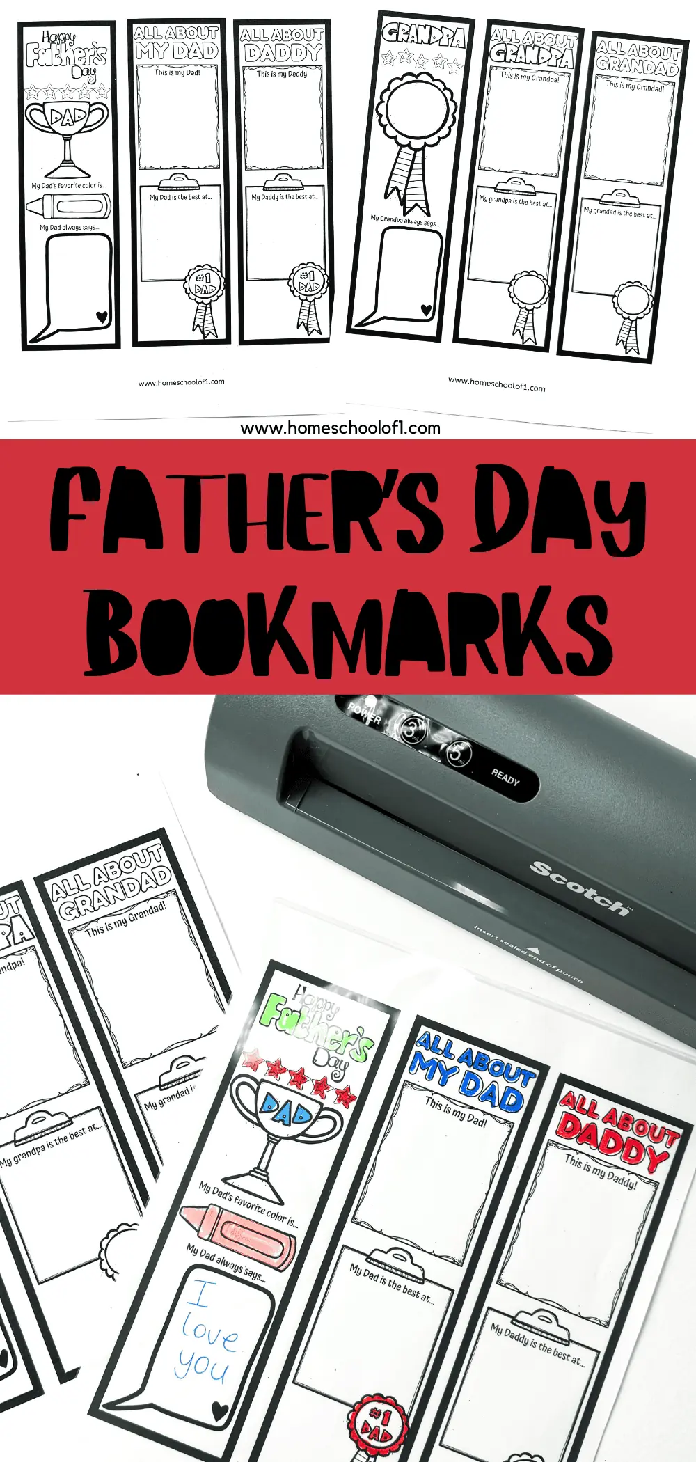 Father's Day bookmarks printable, a creative and personal gift for children to complete and present to their dads and granddads.