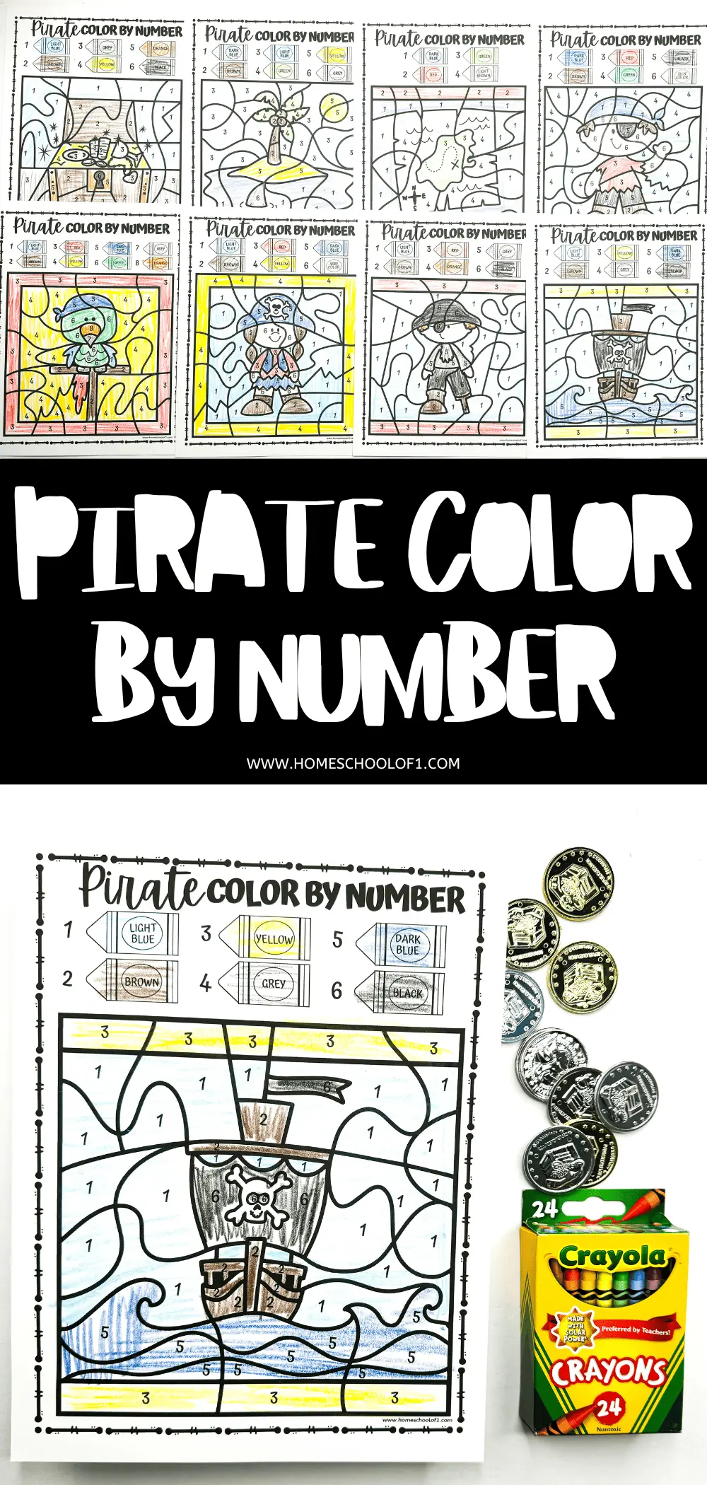 9 Free Pirate Color by Number Worksheets