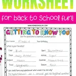 Getting to Know You' worksheet from HOMESCHOOL101.COM, filled out by a child, featuring bright, colorful text at the top promoting back-to-school activities.