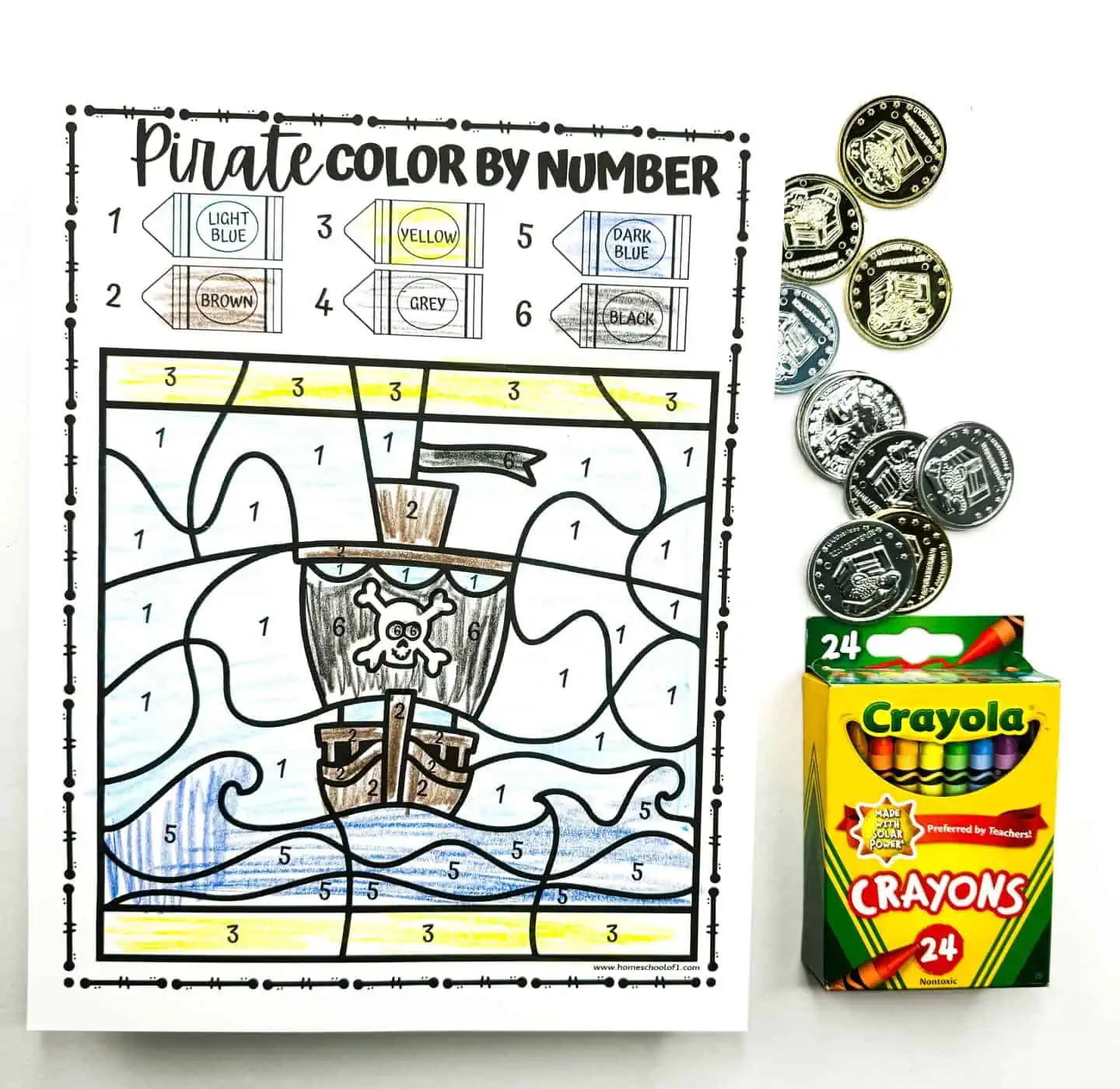 pirate ship color by number