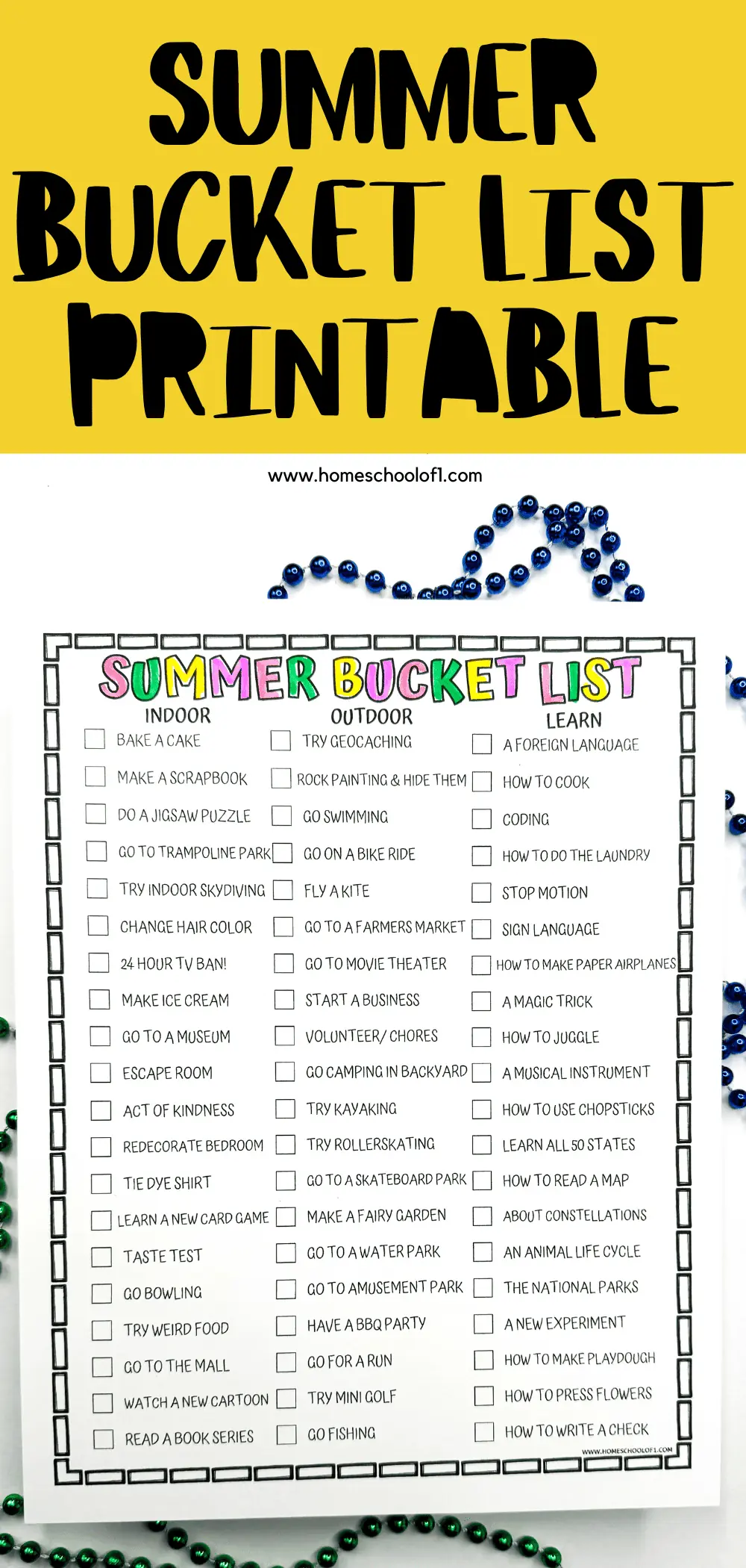 summer bucket list printable