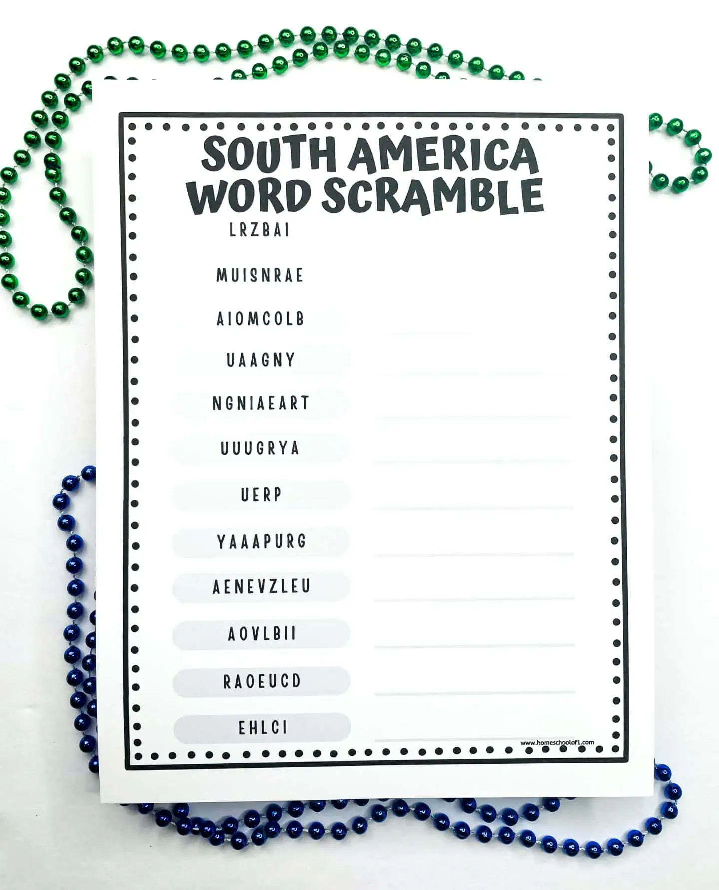 south america word scramble worksheets