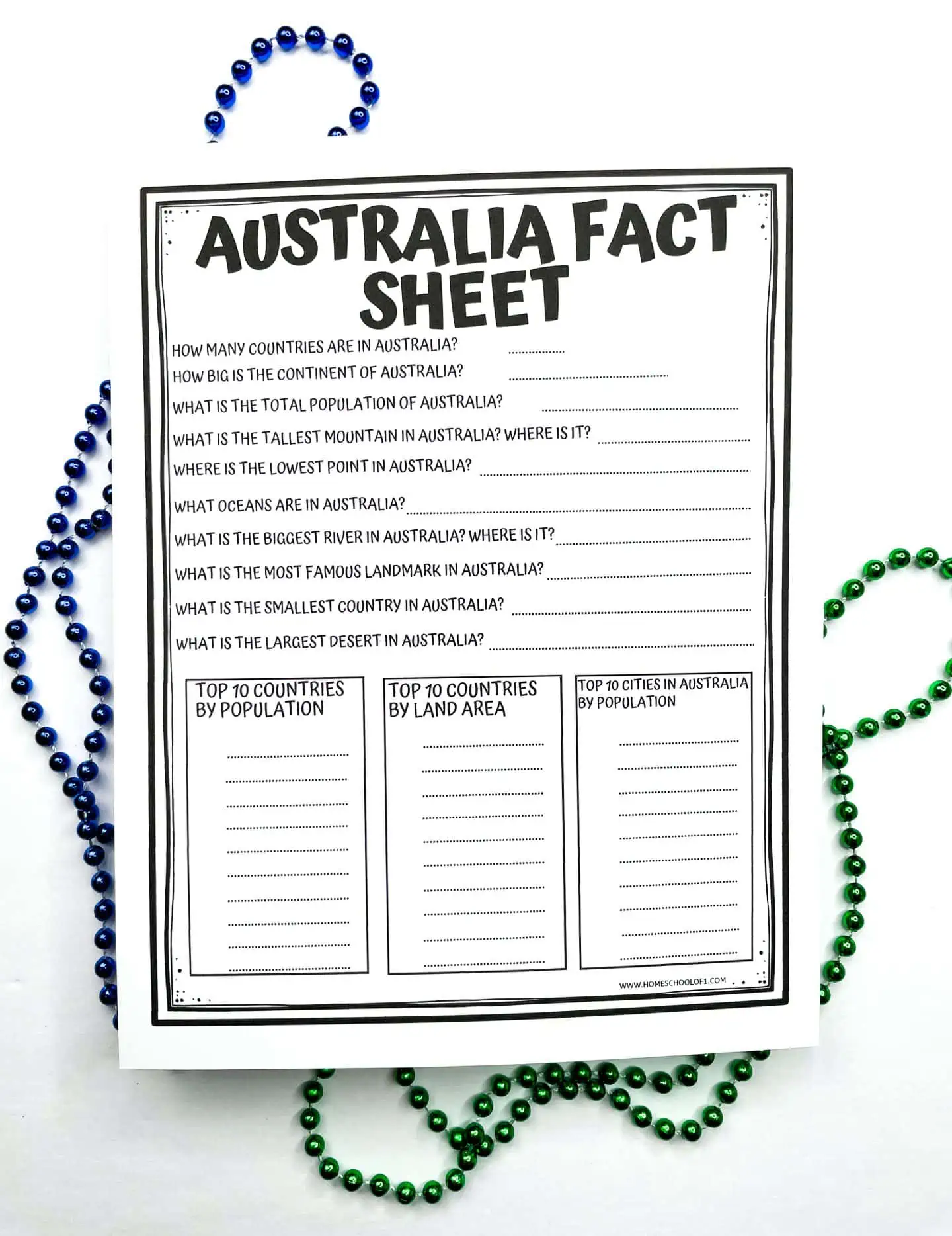 australia fact worksheet