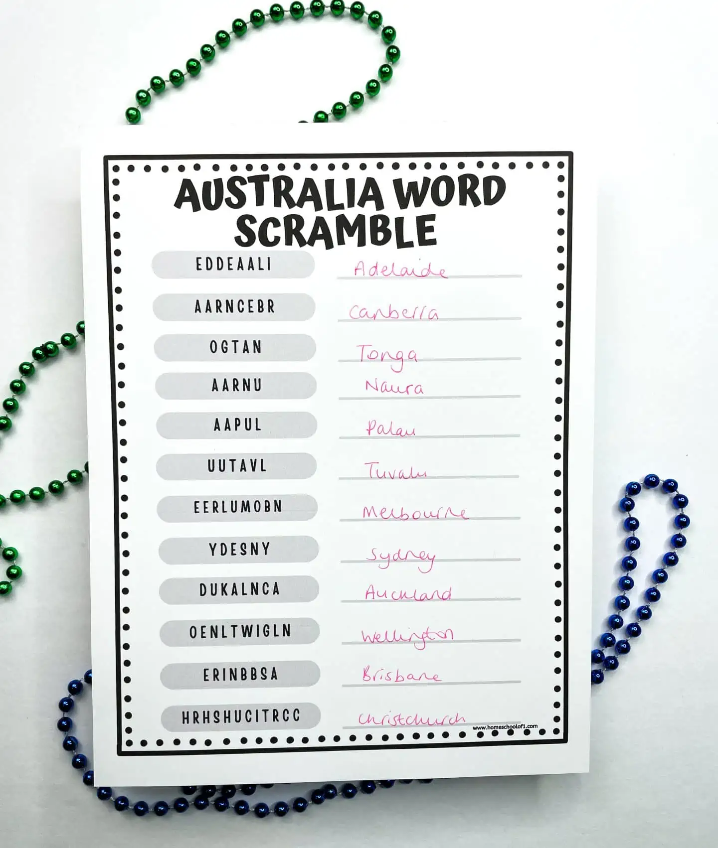 australia word scramble printable