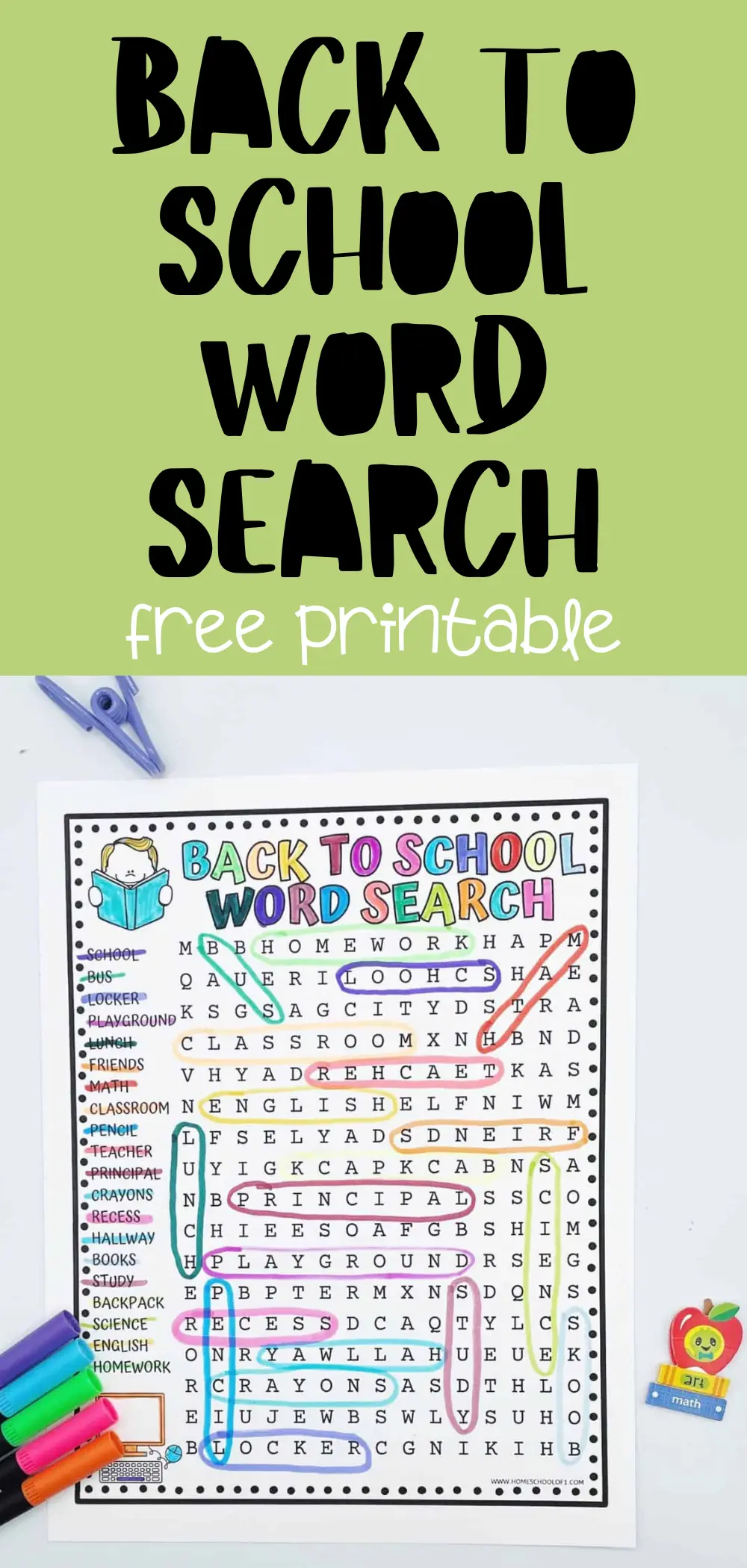 back to school word search printable