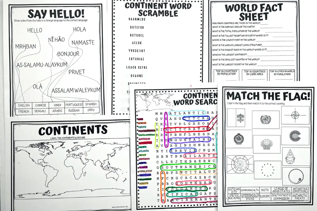 continents worksheets for middle school