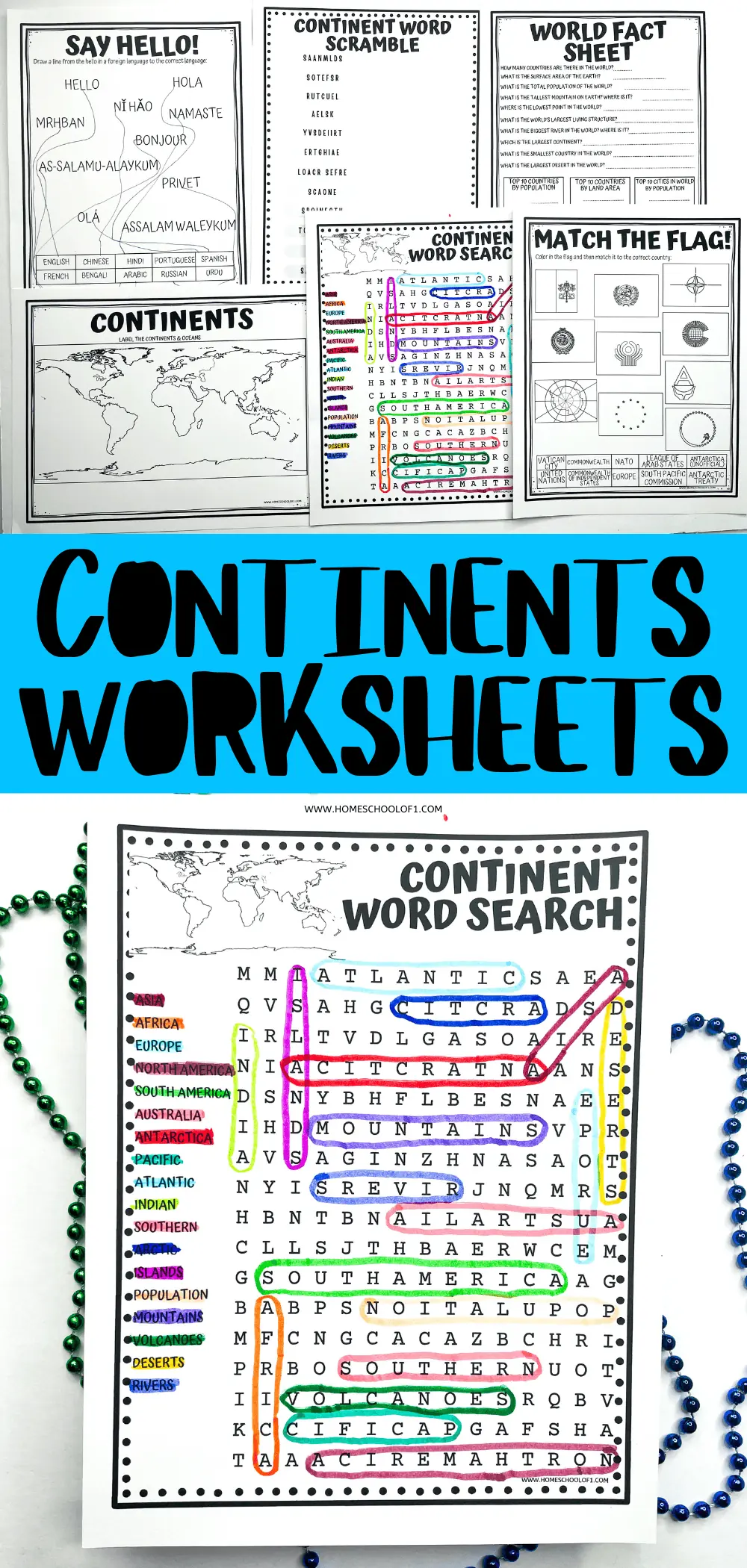 continents worksheets