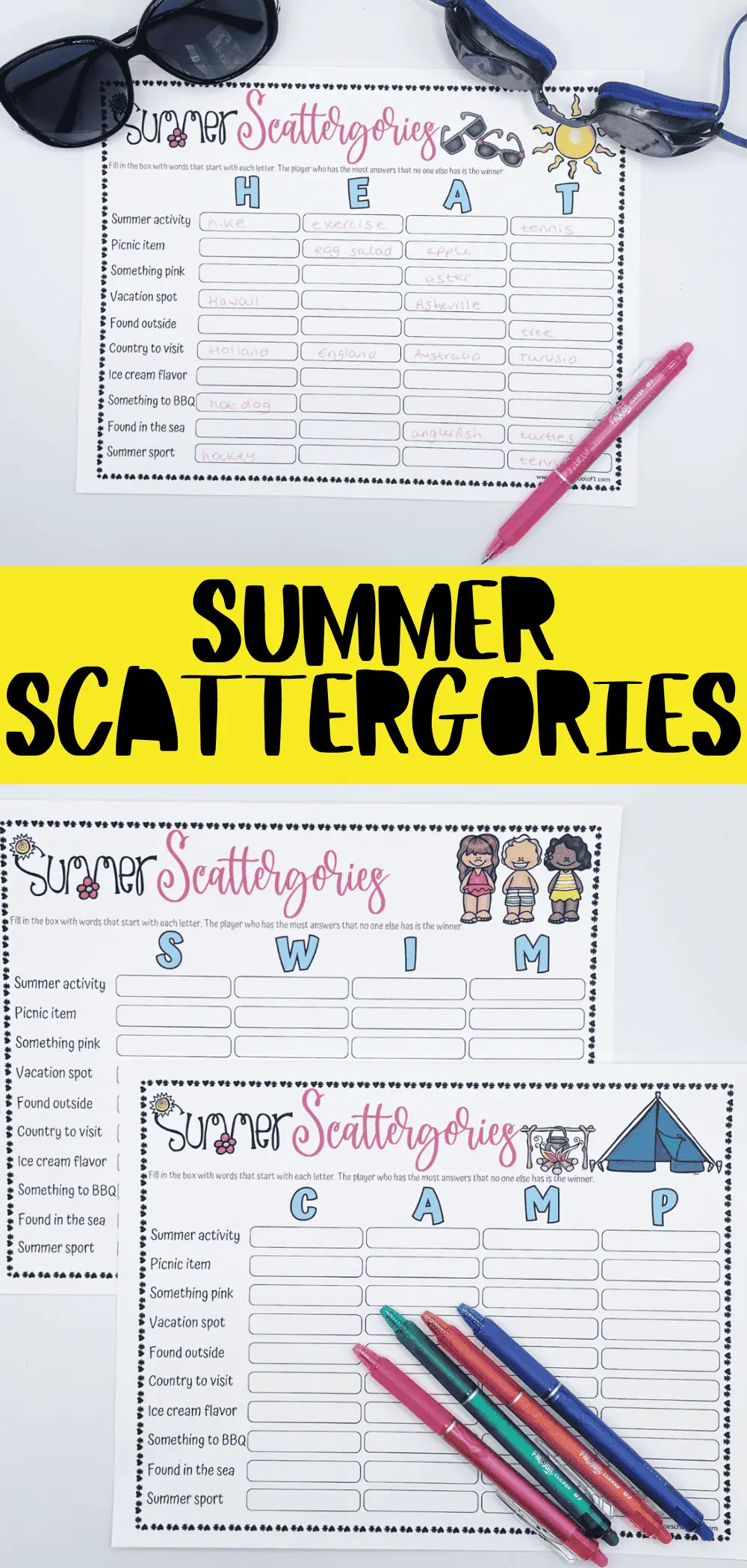 free summer scattergories printable