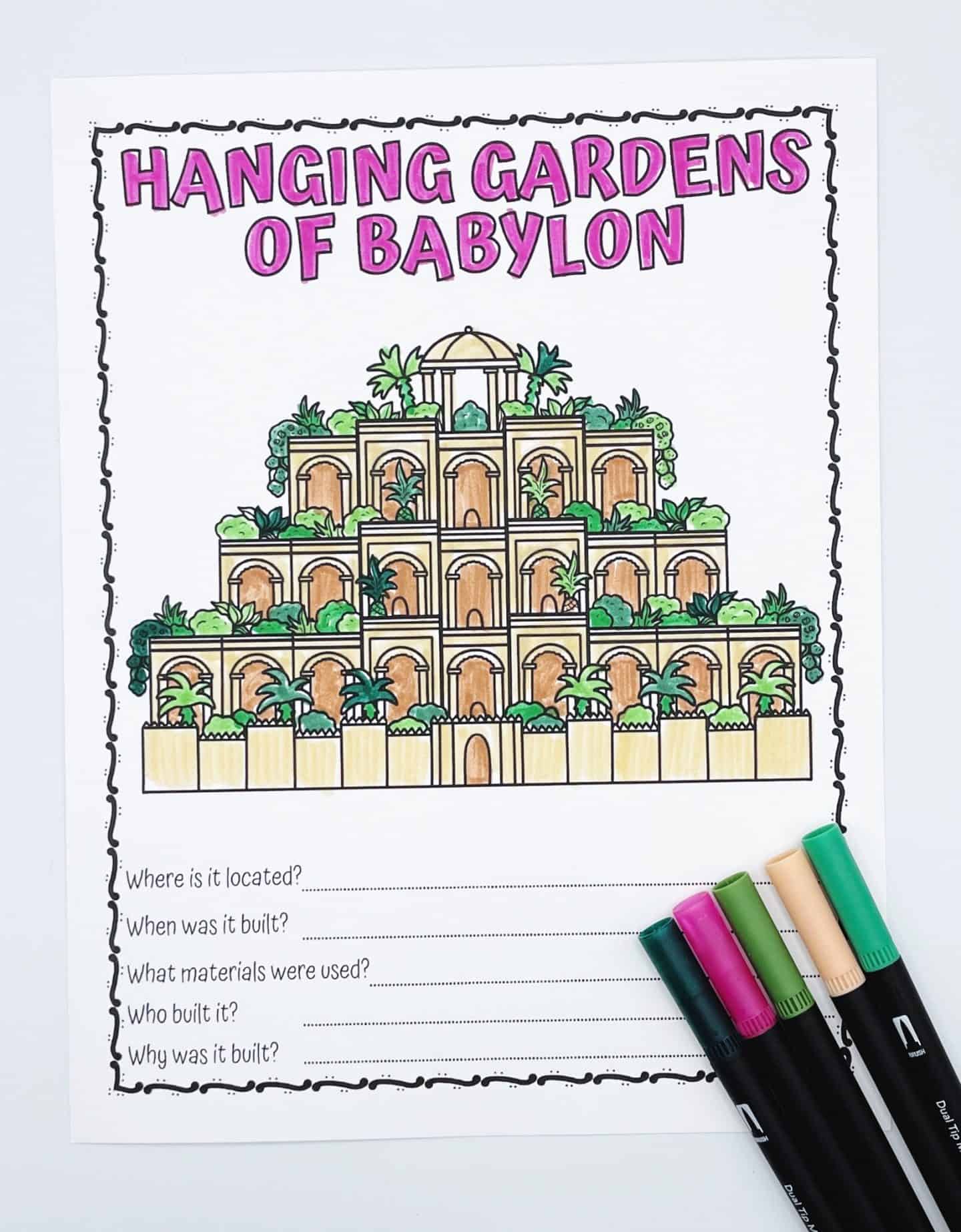 hanging gardens of babylon coloring page