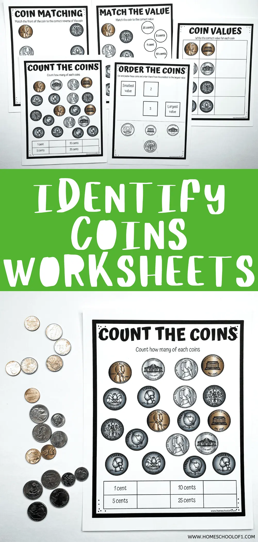 identify coins worksheets