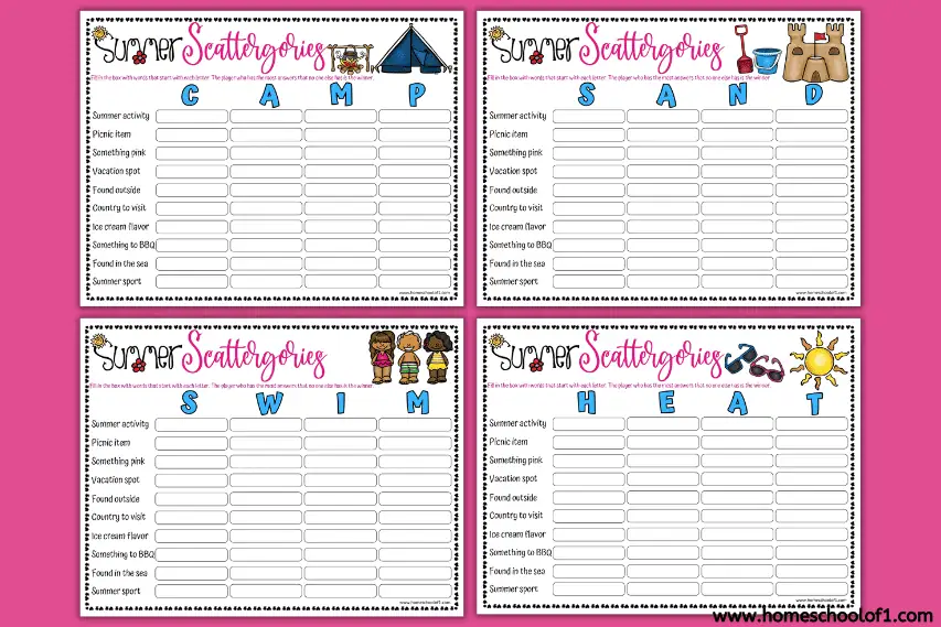 summer scattergories boards