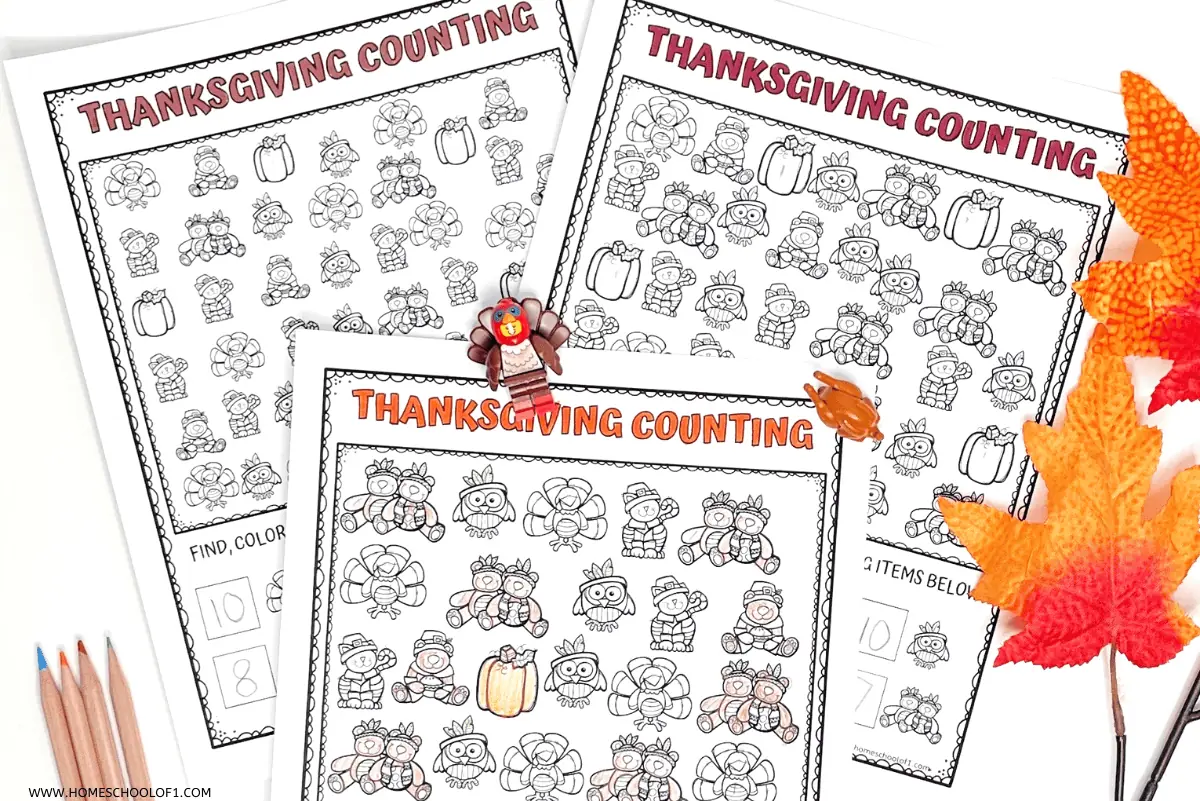 Thanksgiving Counting Worksheets (Free Printables)