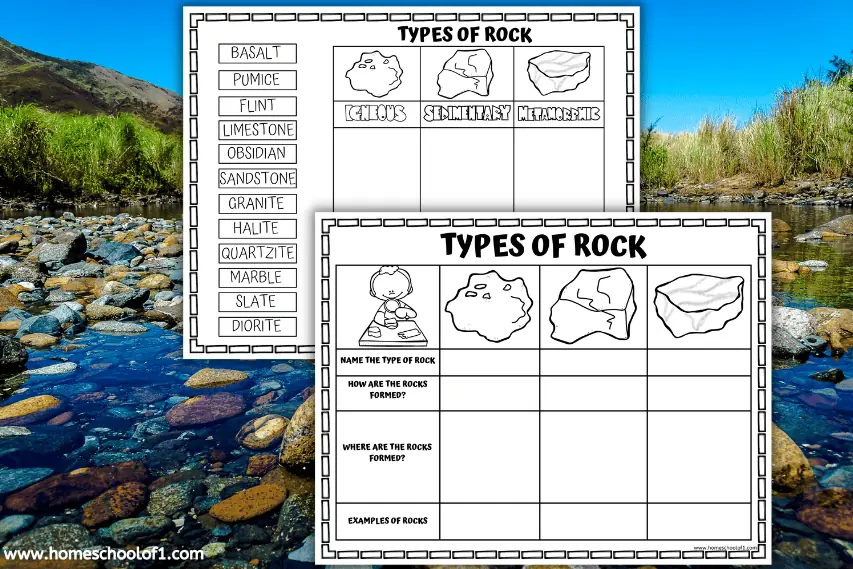 types of rocks worksheet