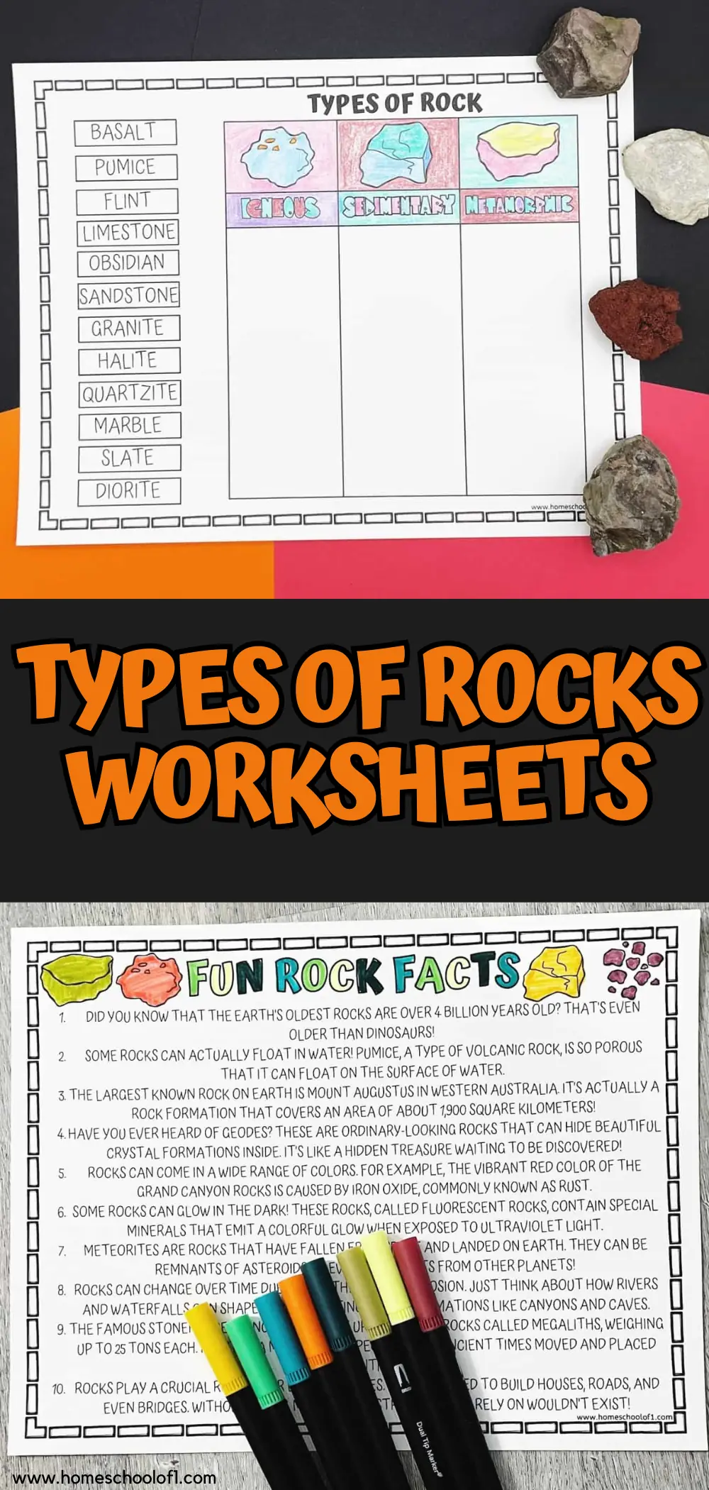 types of rocks worksheets